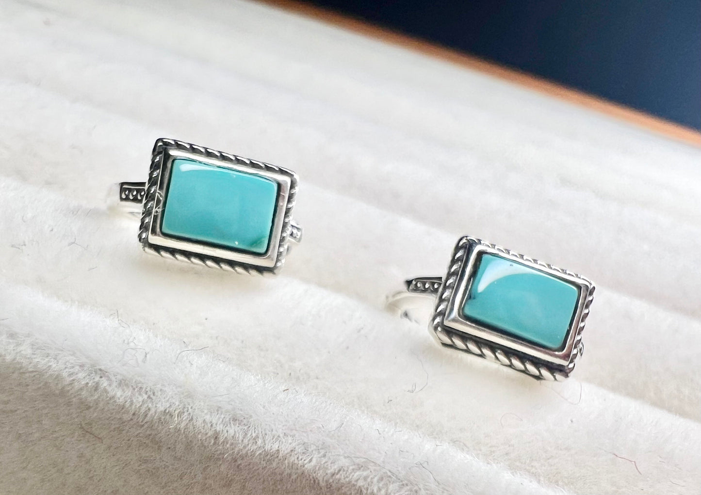 Certified Natural Hubei turquoise earrings /High porcelain blue turquoise/ latch earrings all-over silver/rectangle 天然湖北原矿绿松耳扣 高瓷蓝无优化 通体银