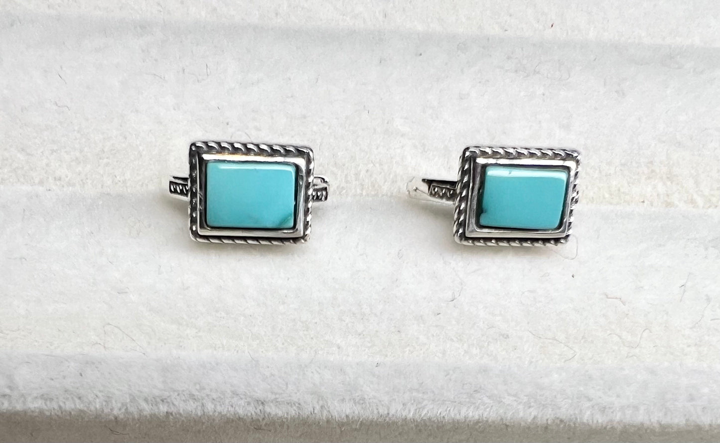 Certified Natural Hubei turquoise earrings /High porcelain blue turquoise/ latch earrings all-over silver/rectangle 天然湖北原矿绿松耳扣 高瓷蓝无优化 通体银