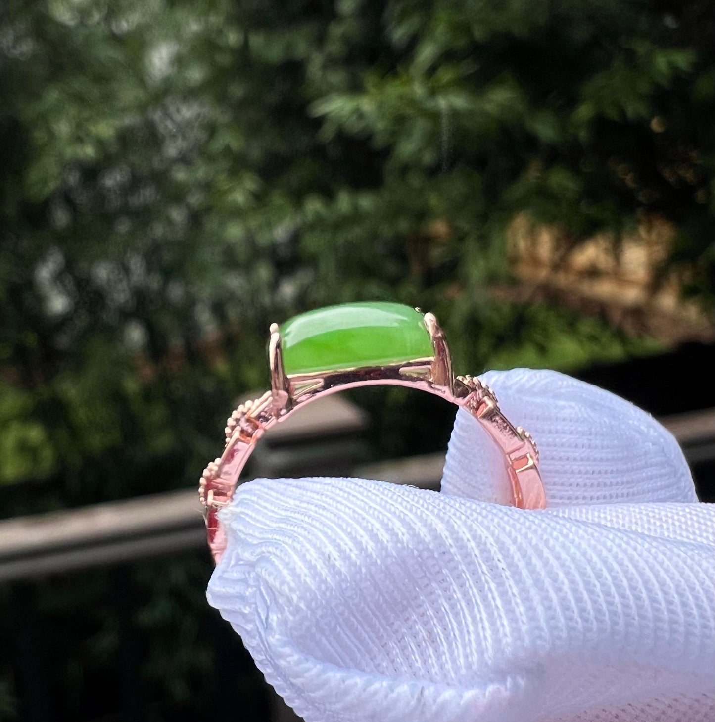 Certified Hetian jade Siberian green Nephrite ring Sterling Silver ring/rectangle shape bright green nephrite ring 天然精品俄料碧玉 纯银包镶 戒指/指