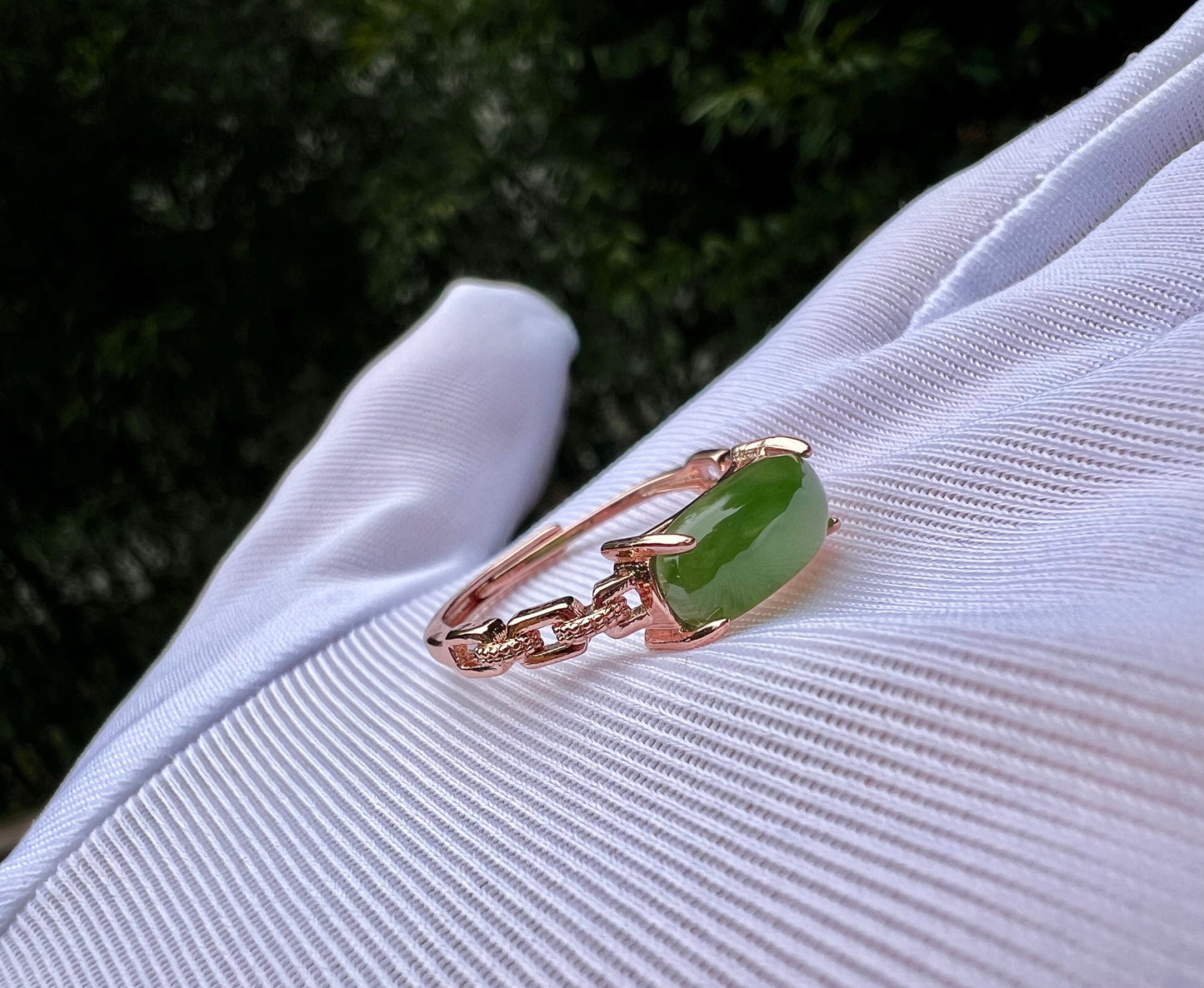 Certified Hetian jade Siberian green Nephrite ring Sterling Silver ring/rectangle shape bright green nephrite ring 天然精品俄料碧玉 纯银包镶 戒指/指