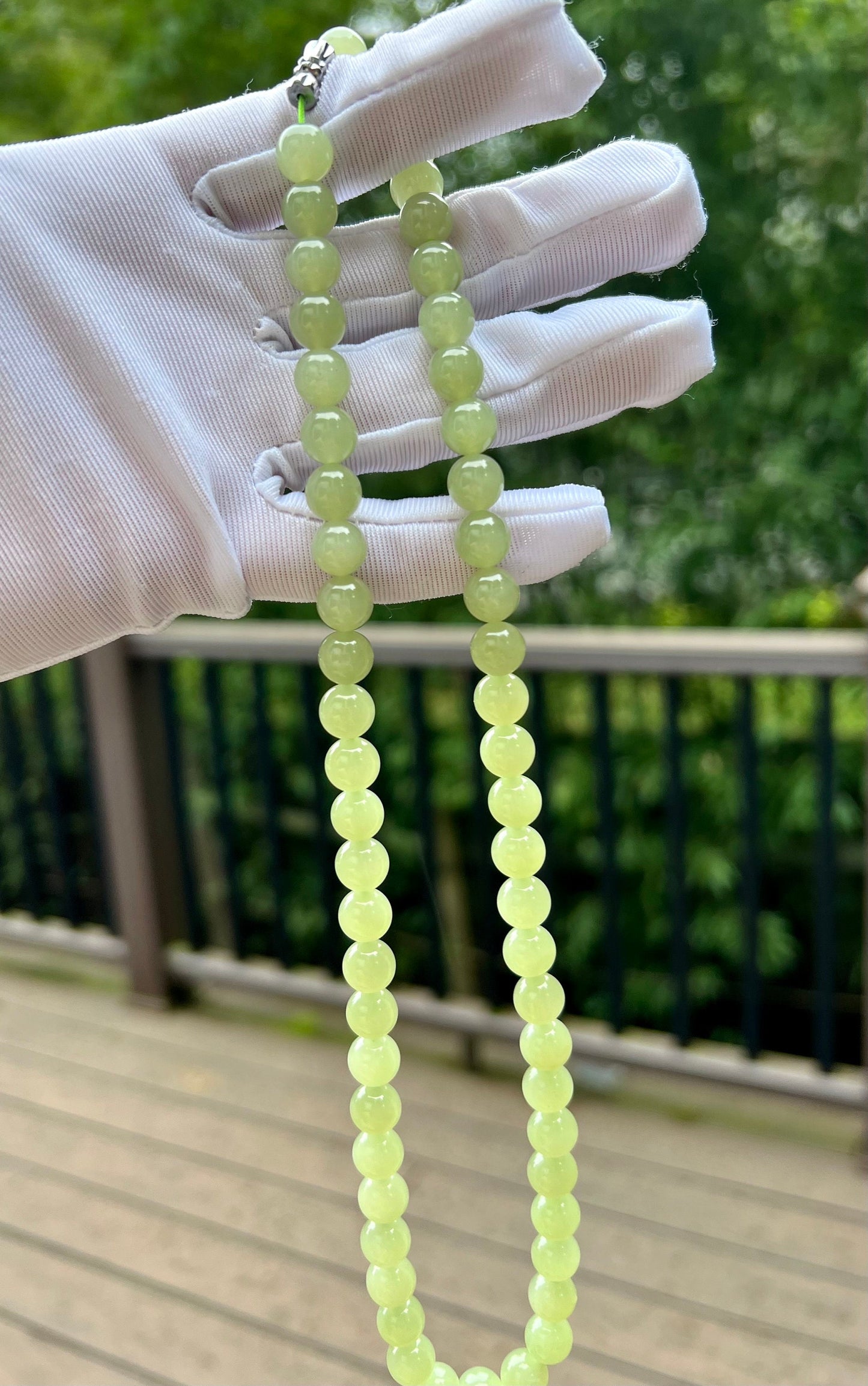 Certified Natural old mine Hetian jade nephrite necklace/light green color necklace 青海老料和田玉 带翠浅晴水 项链 剥皮葡萄肉 #4177 起胶起荧光