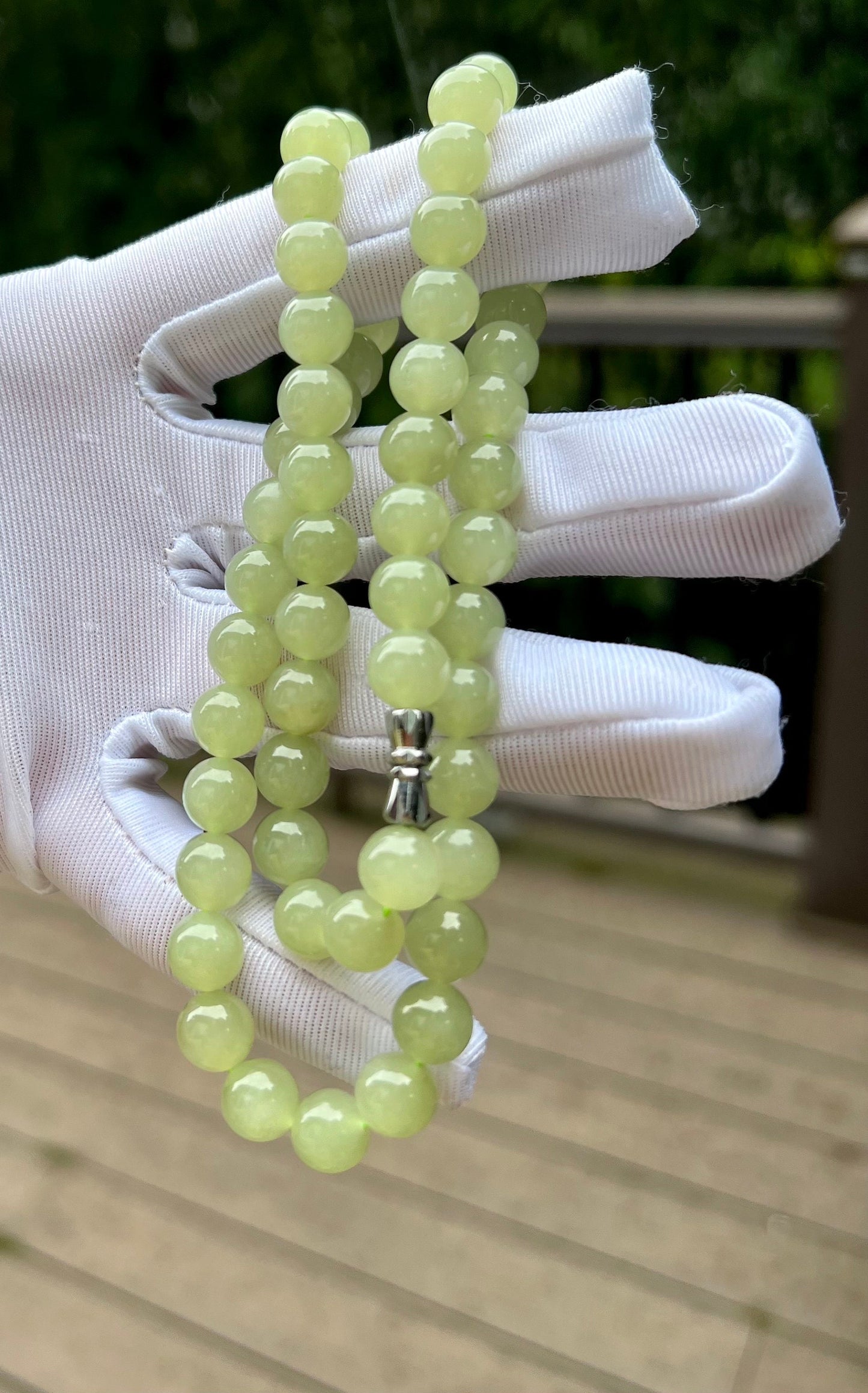 Certified Natural old mine Hetian jade nephrite necklace/light green color necklace 青海老料和田玉 带翠浅晴水 项链 剥皮葡萄肉 #4177 起胶起荧光
