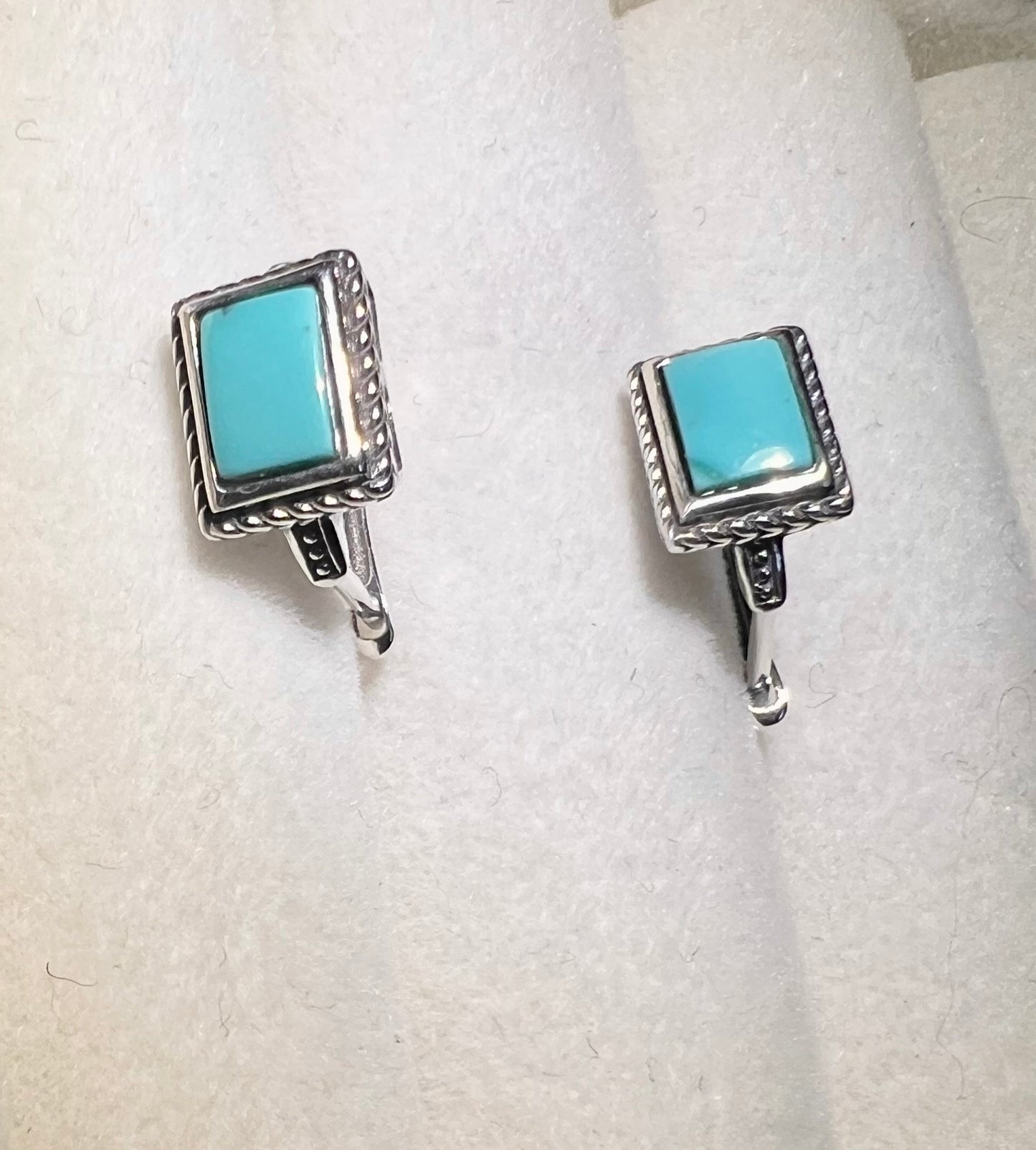 Certified Natural Hubei turquoise earrings /High porcelain blue turquoise/ latch earrings all-over silver/rectangle 天然湖北原矿绿松耳扣 高瓷蓝无优化 通体银