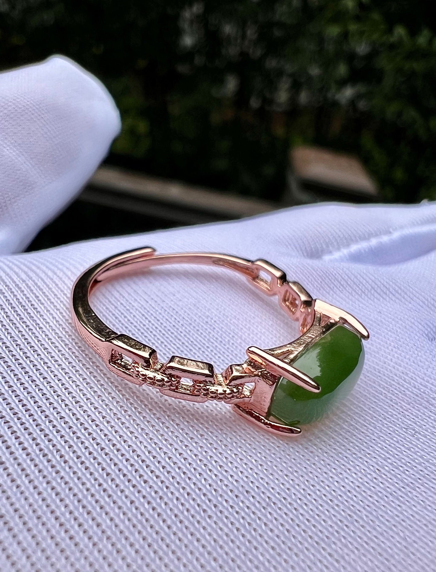 Certified Hetian jade Siberian green Nephrite ring Sterling Silver ring/rectangle shape bright green nephrite ring 天然精品俄料碧玉 纯银包镶 戒指/指