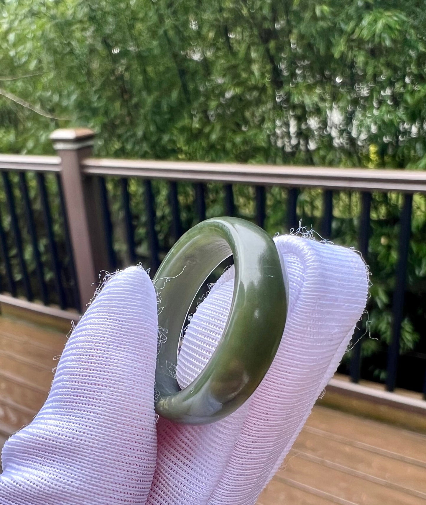 Certified Hetian jade Qiemo dark green Nephrite ring Hetian nephrite band ring 且末料和田玉戒圈 青玉指环 扳指 青玉玉轮胎圈戒指 #0752