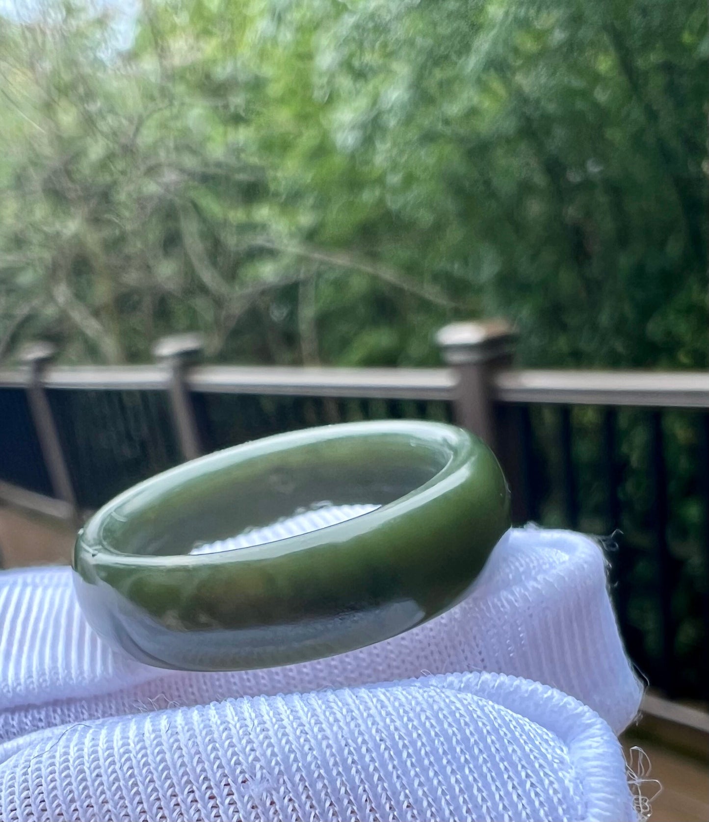 Certified Hetian jade Qiemo dark green Nephrite ring Hetian nephrite band ring 且末料和田玉戒圈 青玉指环 扳指 青玉玉轮胎圈戒指 #0752