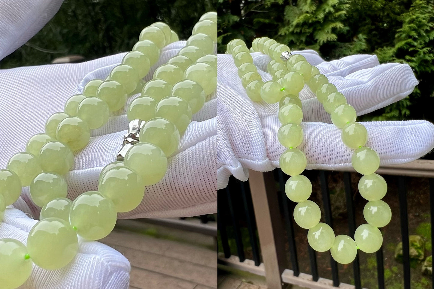 Certified Natural old mine Hetian jade nephrite necklace/light green color necklace 青海老料和田玉 带翠浅晴水 项链 剥皮葡萄肉 #4177 起胶起荧光