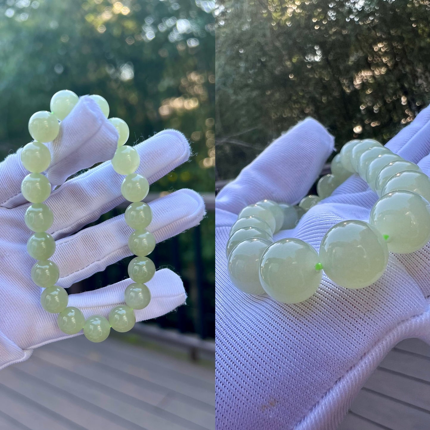 High quality Certified Natural old mine Hetian jade nephrite Bracelet/green grape color bracelet 野牛沟老坑和田玉 冰晴水 青提色 葡萄肉 冰润起荧光带猫眼#3484