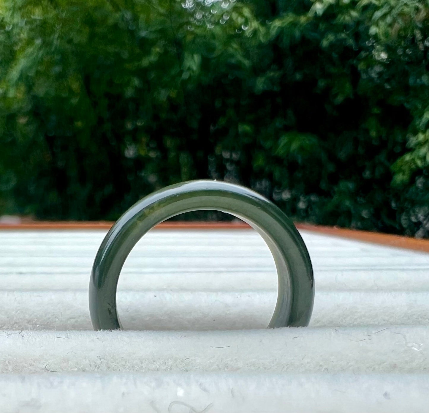Certified Hetian jade Qiemo dark green Nephrite ring Hetian nephrite band ring 且末料和田玉戒圈 青玉指环 扳指 青玉玉轮胎圈戒指 #0752