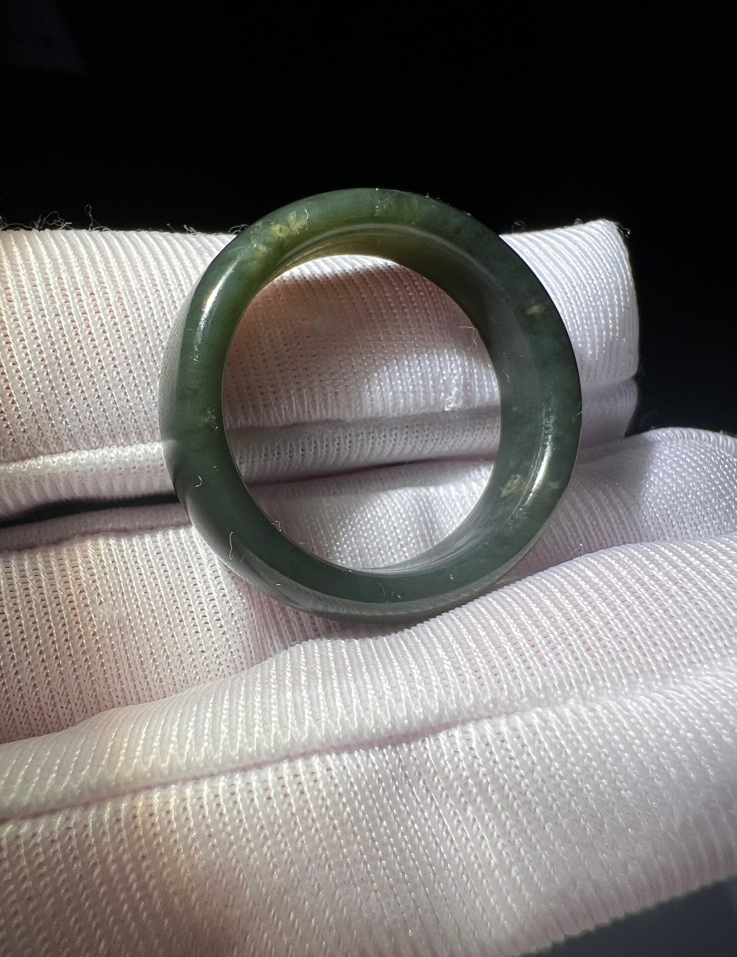 Certified Hetian jade Qiemo dark green Nephrite ring Hetian nephrite band ring 且末料和田玉戒圈 青玉指环 扳指 青玉玉轮胎圈戒指 #0752