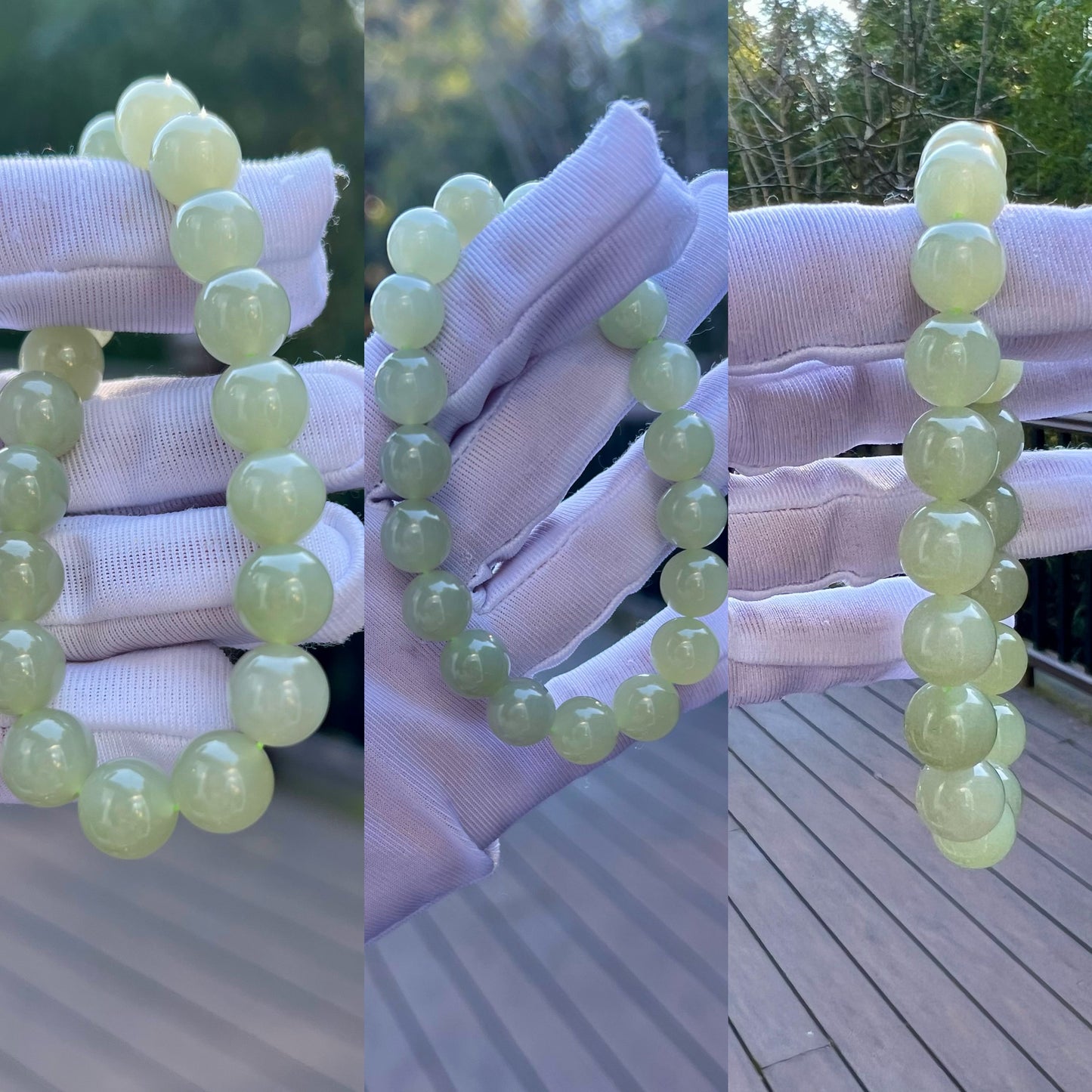 High quality Certified Natural old mine Hetian jade nephrite Bracelet/green grape color bracelet 野牛沟老坑和田玉 冰晴水 青提色 葡萄肉 冰润起荧光带猫眼#3484