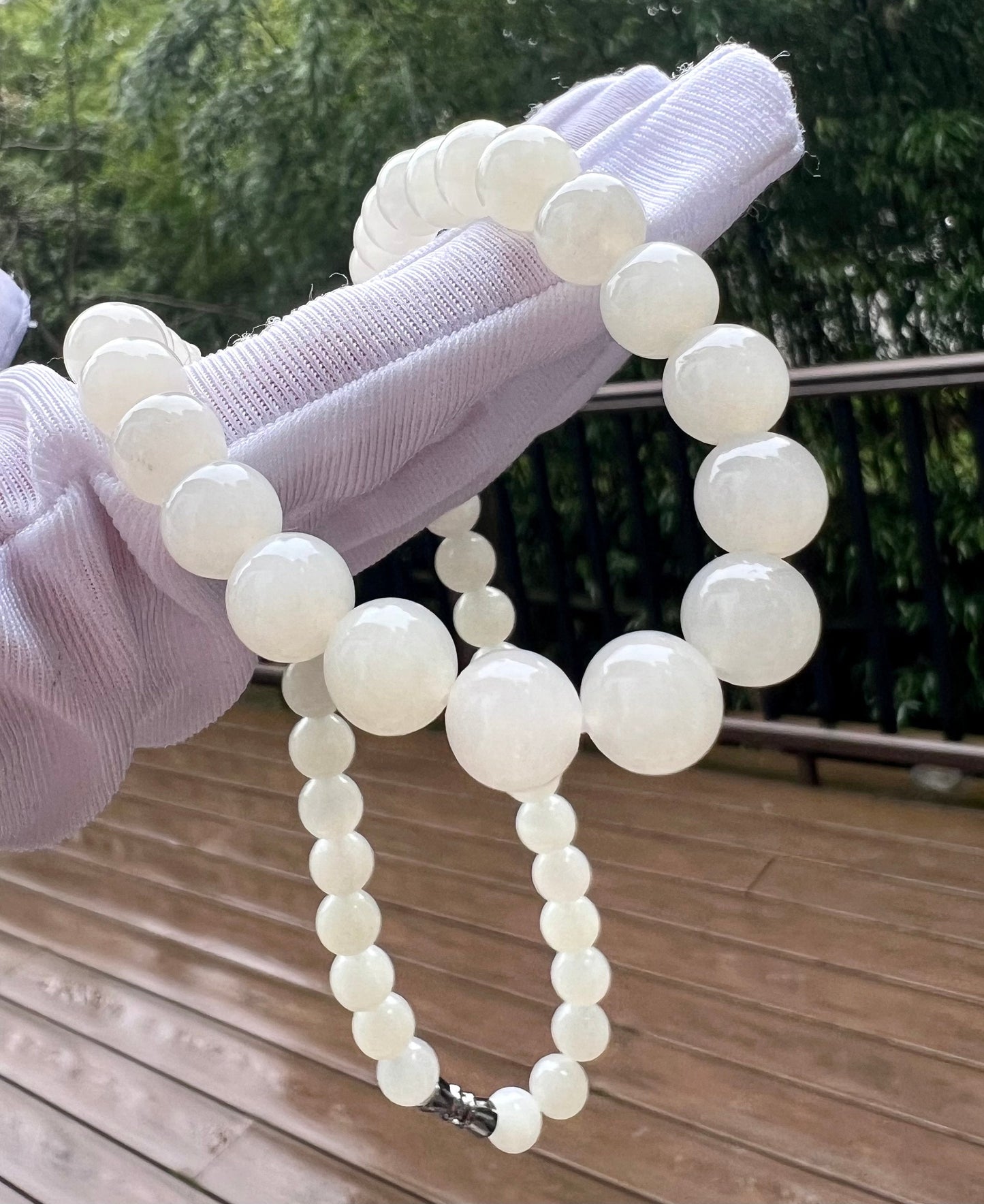Certified Natural Hetian Jade icy white nephrite necklace 天然青海老矿料和田玉项链白玉 冰白 月光白 细糯 胶感足 起荧光