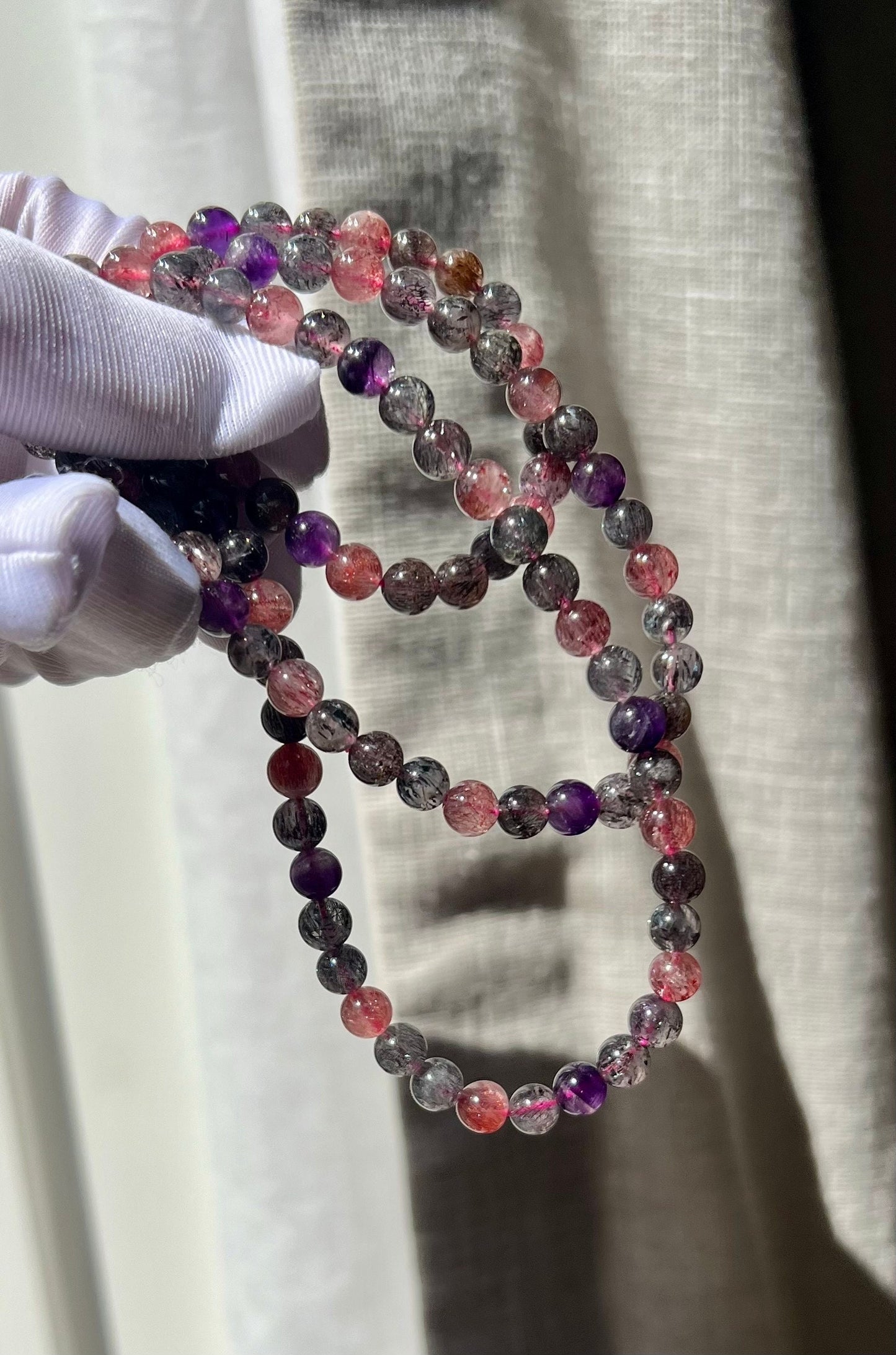 5.7mm 21inches Certified Natural Super Seven multi-wrap Bracelet, Super 7 Quartz Beads necklace 天然精品超七水晶多圈手串/项链 晶体干净内涵满#5468