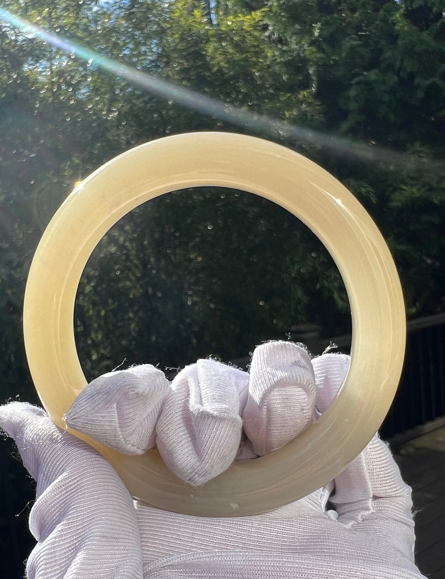 57.2mm Certified Natural old mine Hetian jade bangle bracelet/icy glutinous honey water nephrite/天然精品青海老矿和田玉 正圈手镯 平安镯 蜂蜜水 冰糯 起荧光 #0407