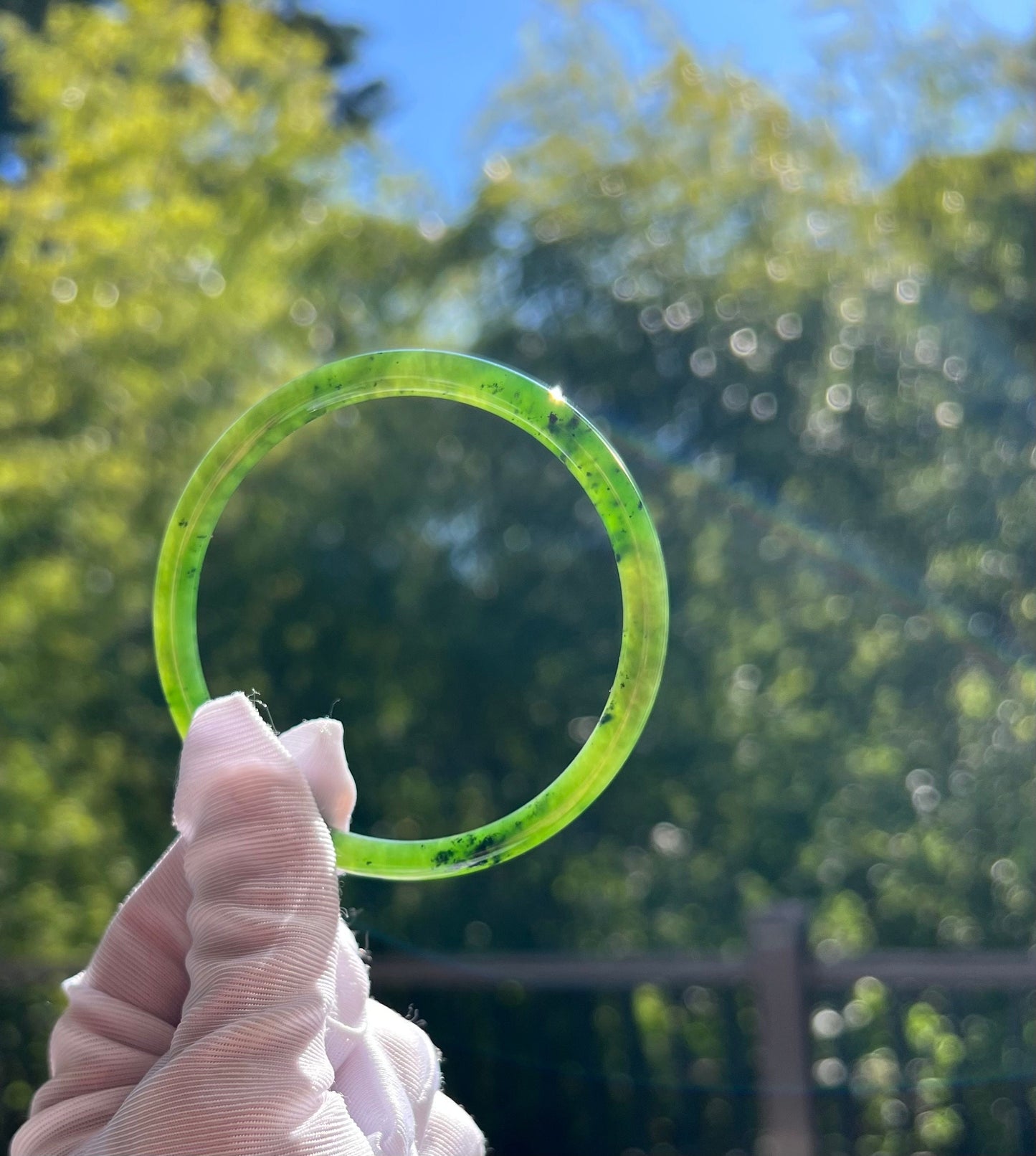 58.4mm Certified Natural hetian jade Siberian green nephrite Bangle/icy oily green nephrite 天然俄料碧玉和田玉 冰阳绿碧玉手镯 美人条 叮当镯 冰润 #5339