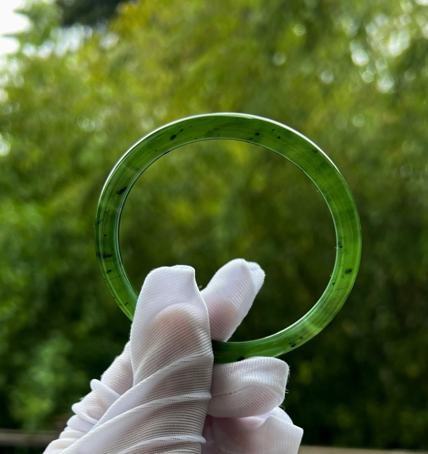 55.5mm Certified Natural hetian jade Siberian green nephrite Bangle/oily green nephrite 天然俄料碧玉和田玉 正阳绿碧玉手镯 美人条 叮当镯 冰润 #0119