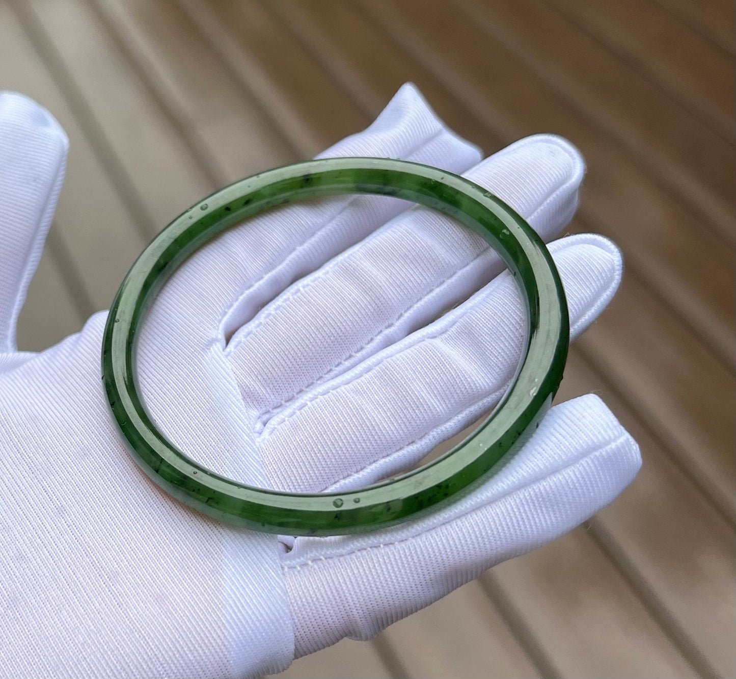58.5mm Certified Natural hetian jade Siberian green nephrite Bangle/oily green nephrite 天然俄料碧玉和田玉 正阳绿碧玉手镯 美人条 叮当镯 冰润 #0132