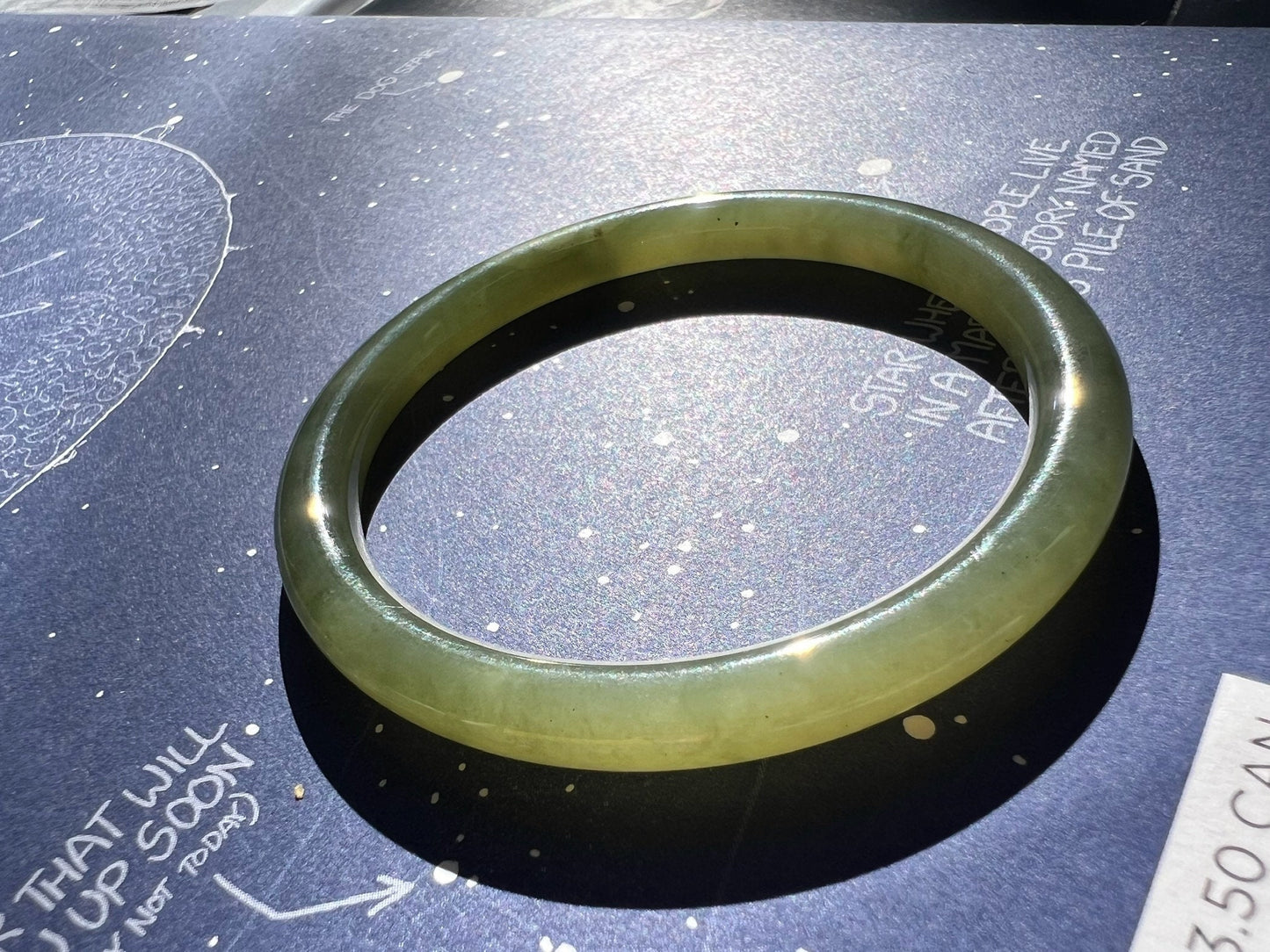 51.7mm Certified Natural hetian jade Qinghai icy lake green with emerald green nephrite Bangle 天然和田玉湖水绿 冰底带翠 细圆条手镯 美人条 冰润起荧光 #0733