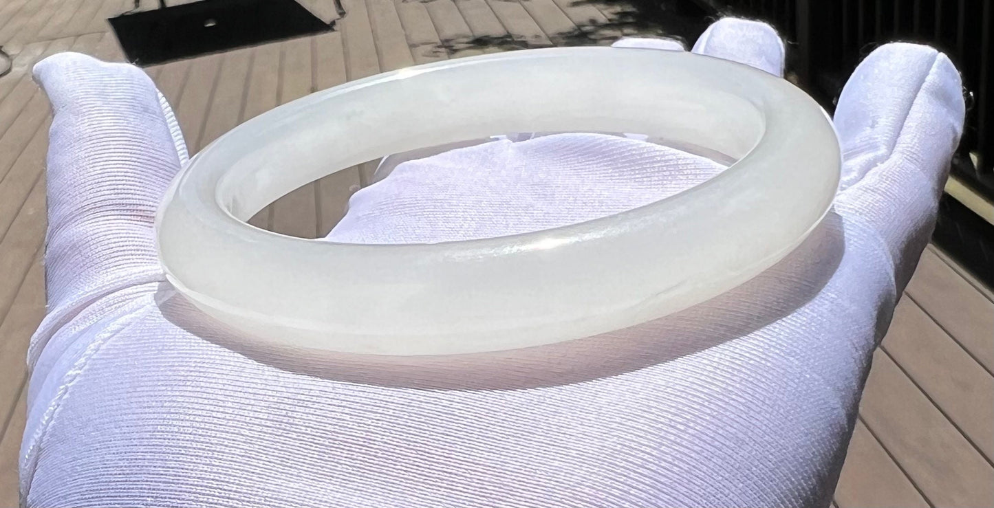 60.1mmq Certified Natural Hetian jade / old mine Icy White Nephrite bangle bracelet/天然精品和田玉 青海老矿白玉 手镯 平安镯 高冰白#0454