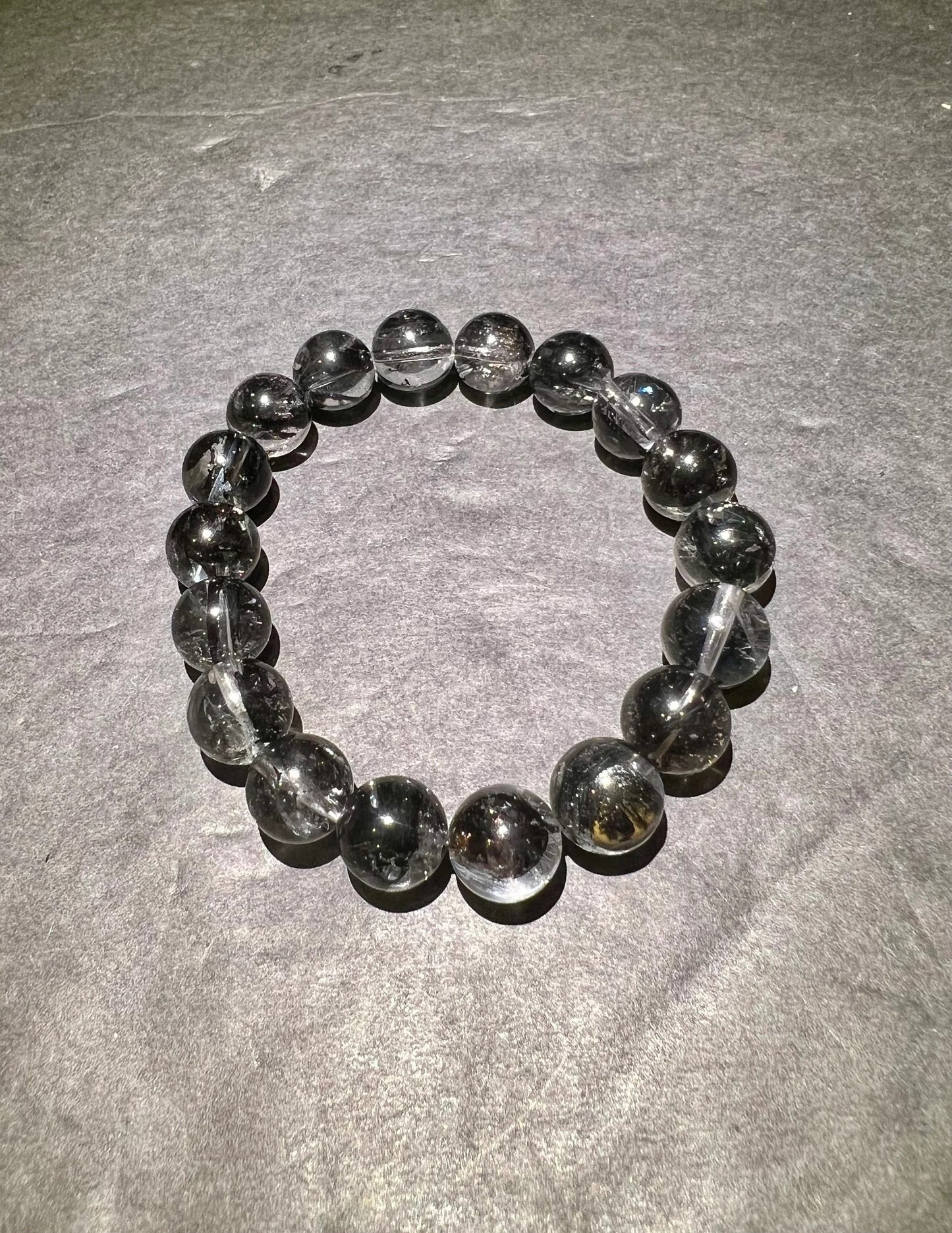 11.5mm Natural high clarity NY Herkimer Diamond bracelet with petal Black Anthraxolite Inclusions, flashes天然顶级闪灵钻手串晶体透闪 花瓣包体#0336