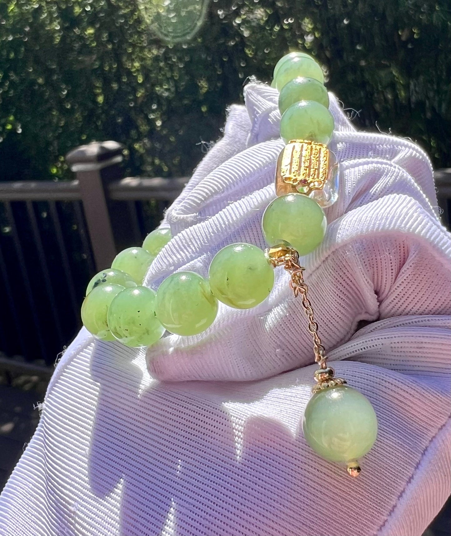 9.5mm Certified Natural hetian jade/Siberian Green Nephrite bracelet /light apple green nephrite 天然精品和田玉 俄料碧玉手串 乌兰海苹果绿 山流水料细糯油润#2996