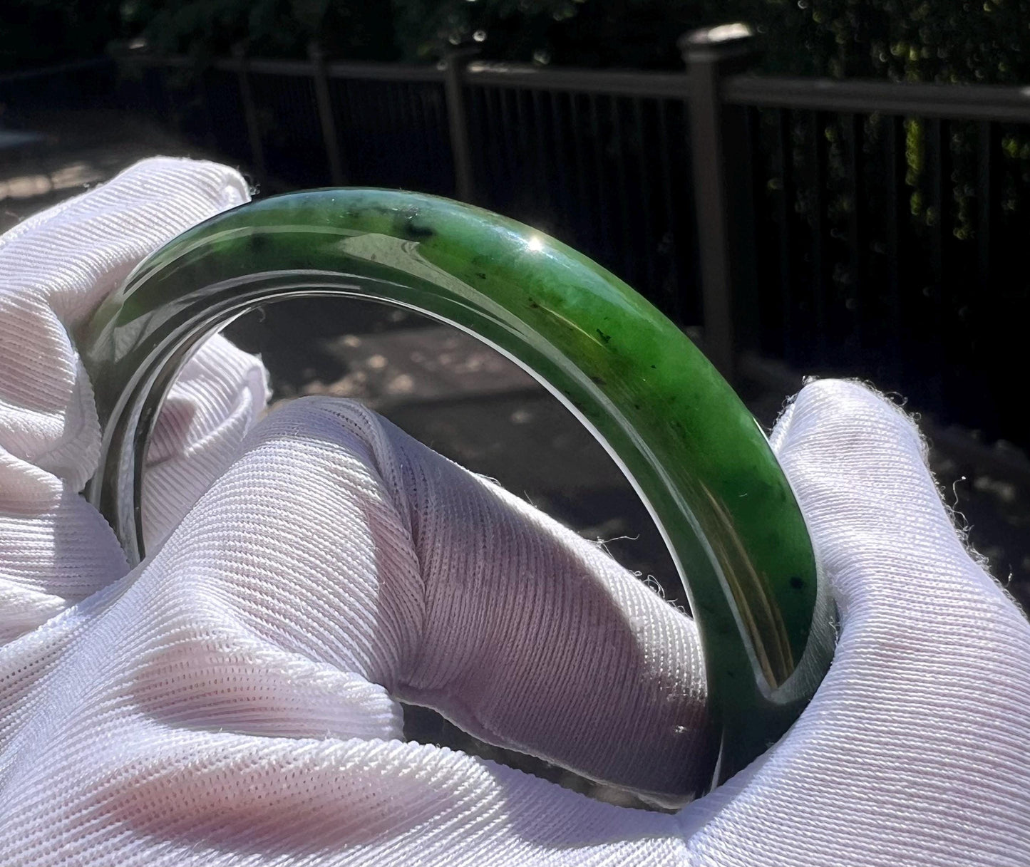59mm Certified Natural hetian jade/ Green nephrite Bangle/spinach green Icy Fluorescent天然和田玉冰底菠菜绿碧玉 正圈手镯 平安镯 #0204