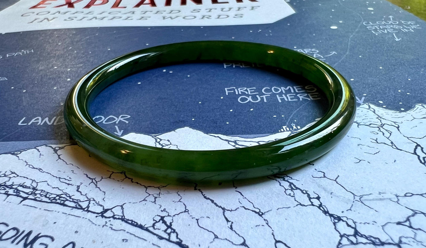 58.3mm Certified Natural hetian jade Siberian green nephrite Bangle/icy bright oily green nephrite 天然和田玉俄料碧玉 冰底阳绿苹果绿手镯 美人条 叮当镯 冰润起荧光#5355
