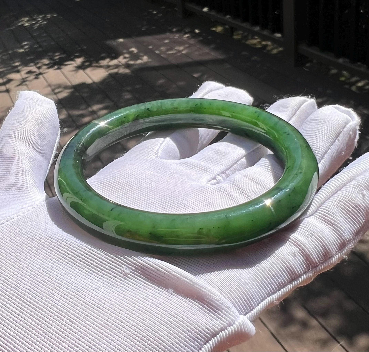 59mm Certified Natural hetian jade/ Green nephrite Bangle/spinach green Icy Fluorescent天然和田玉冰底菠菜绿碧玉 正圈手镯 平安镯 #0204