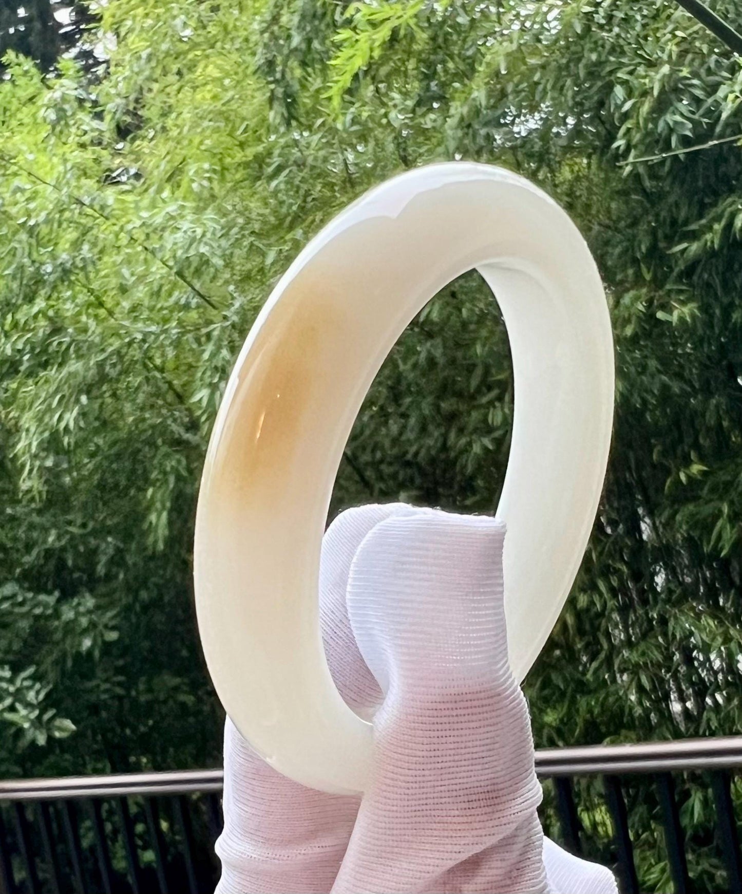 52.5mm Certified Natural Hetian jade /Siberian brown White Nephrite bangle/bracelet/天然精品和田玉 俄料一口糖白玉手镯 糖羊脂白玉平安镯 收藏级白细#7273