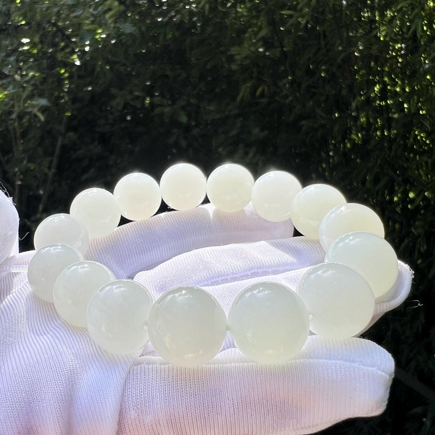 14mm Certified Natural Hetian jade /Siberian White Nephrite bracelet 天然精品和田玉 俄料白玉 巴沙白玉 细糯油白#0415