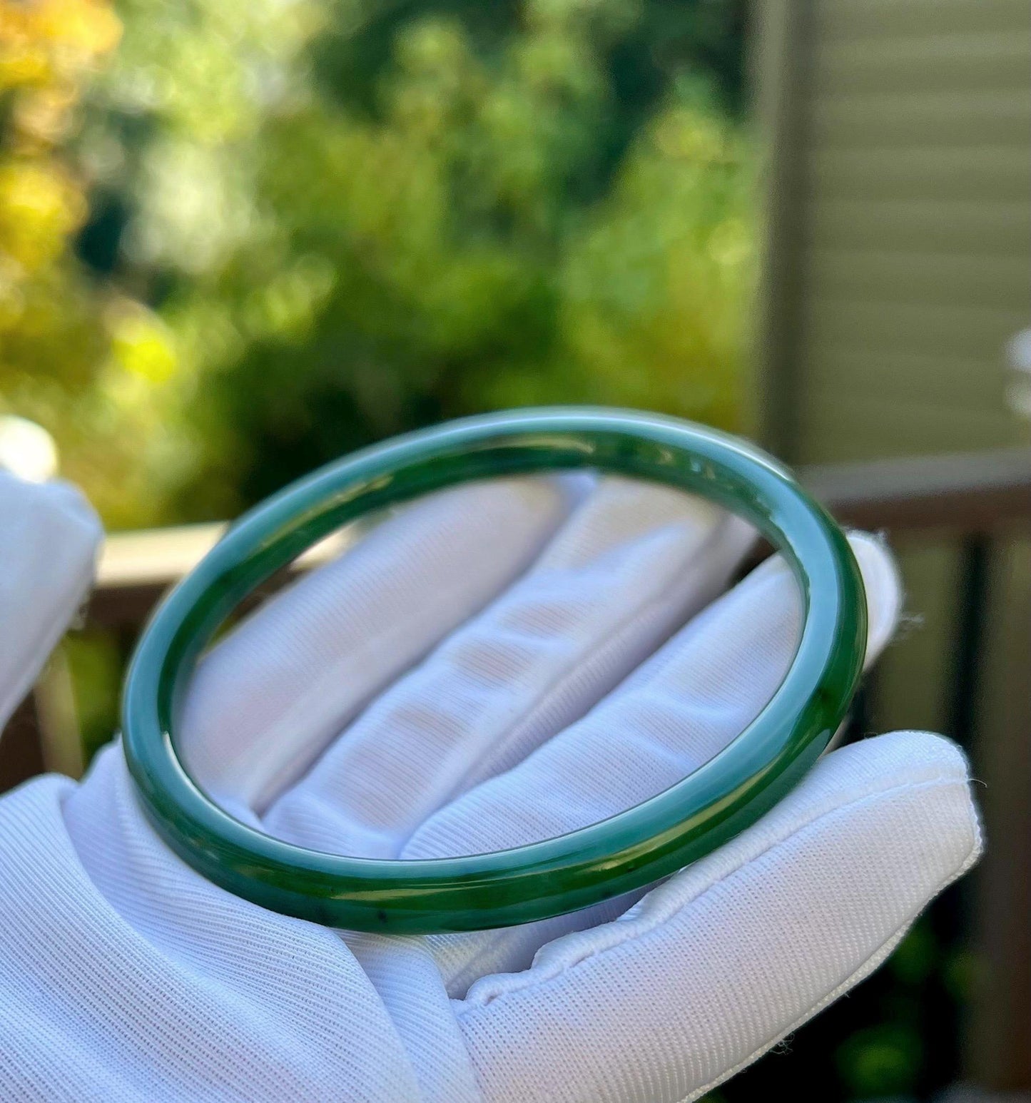 58.4mm Certified Natural hetian jade Siberian green nephrite Bangle/oily green nephrite 天然俄料碧玉和田玉 果阳绿碧玉手镯 美人条 叮当镯 冰润 #0142