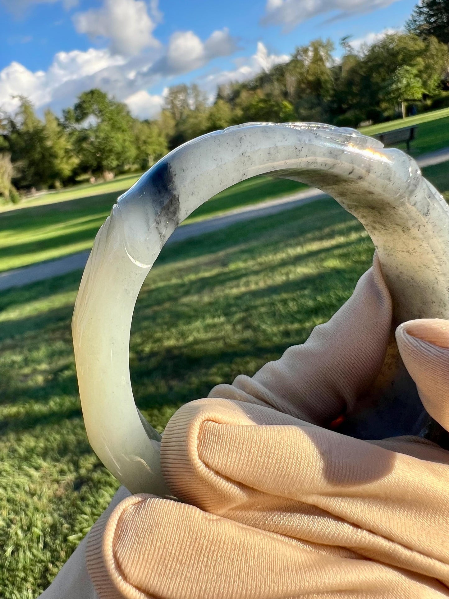 Certified Hetian river jade pebble/ black and White Nephrite bangle Hetian graphite Qinghua nephrite 天然精品和田玉 籽料青花 钢板料 全手工 水墨青花 宽版籽料手镯#9010