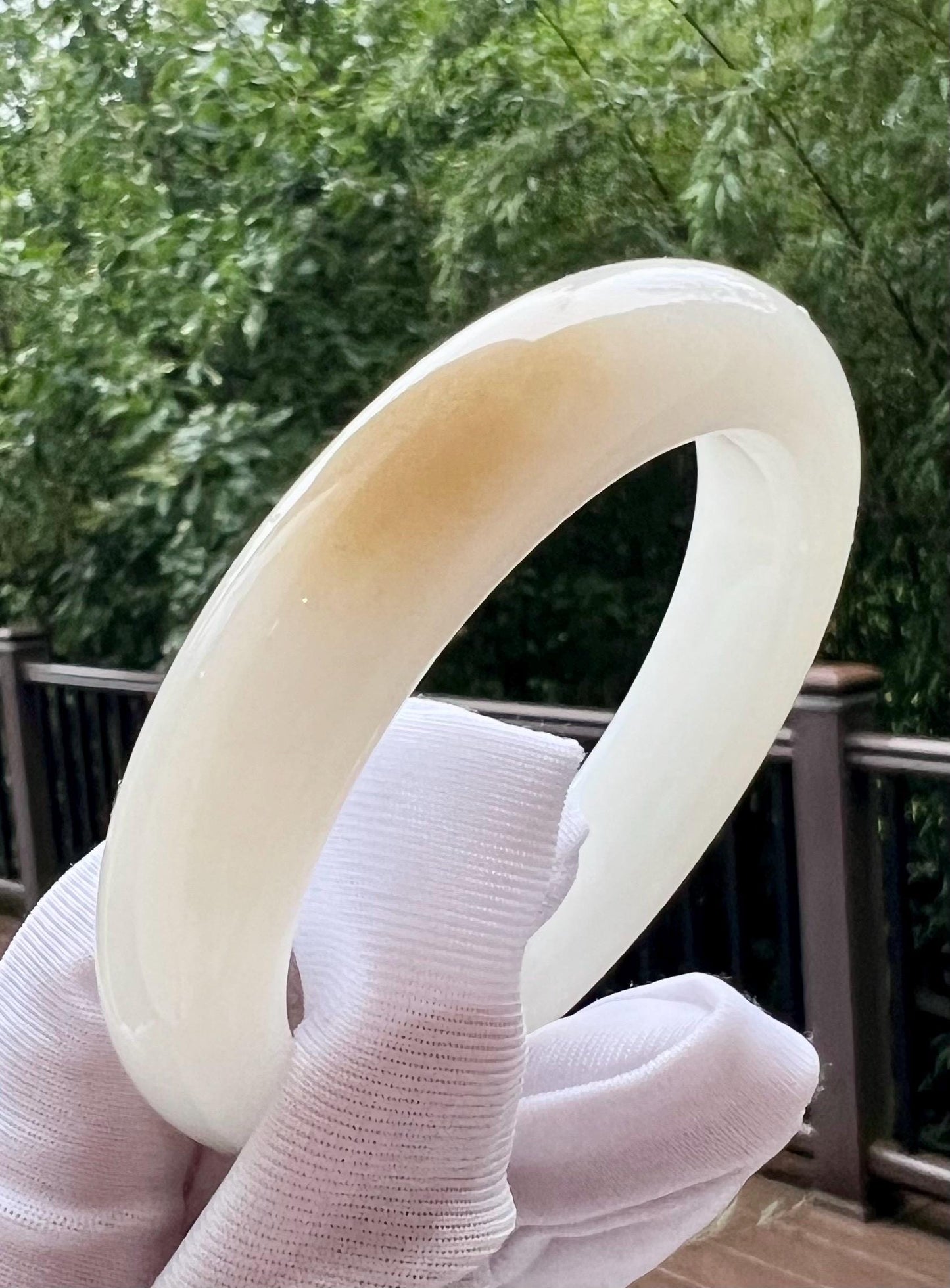 52.5mm Certified Natural Hetian jade /Siberian brown White Nephrite bangle/bracelet/天然精品和田玉 俄料一口糖白玉手镯 糖羊脂白玉平安镯 收藏级白细#7273