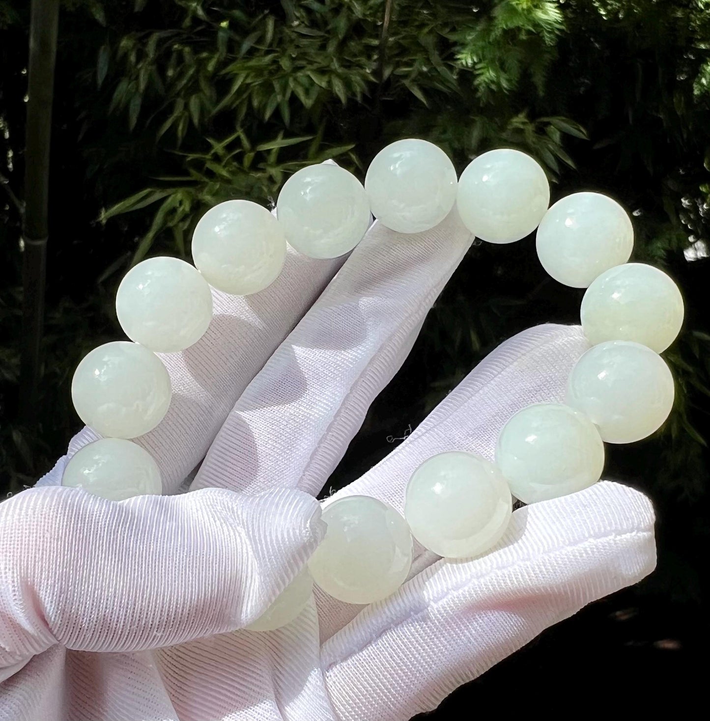 14mm Certified Natural Hetian jade /Siberian White Nephrite bracelet 天然精品和田玉 俄料白玉 巴沙白玉 细糯油白#0415