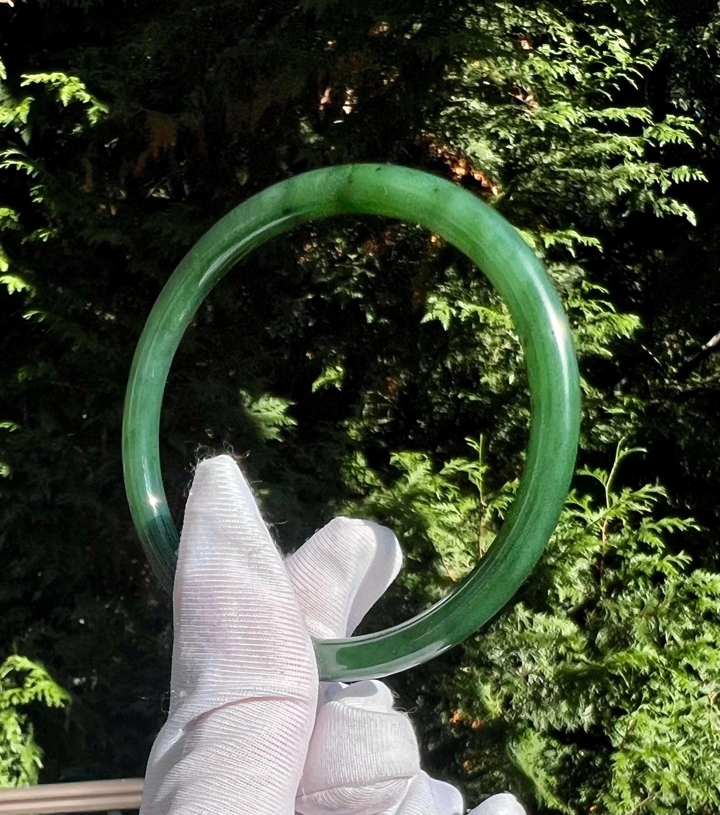 58.4mm Certified Natural hetian jade Siberian green nephrite Bangle/oily green nephrite 天然俄料碧玉和田玉 果阳绿碧玉手镯 美人条 叮当镯 冰润 #0142