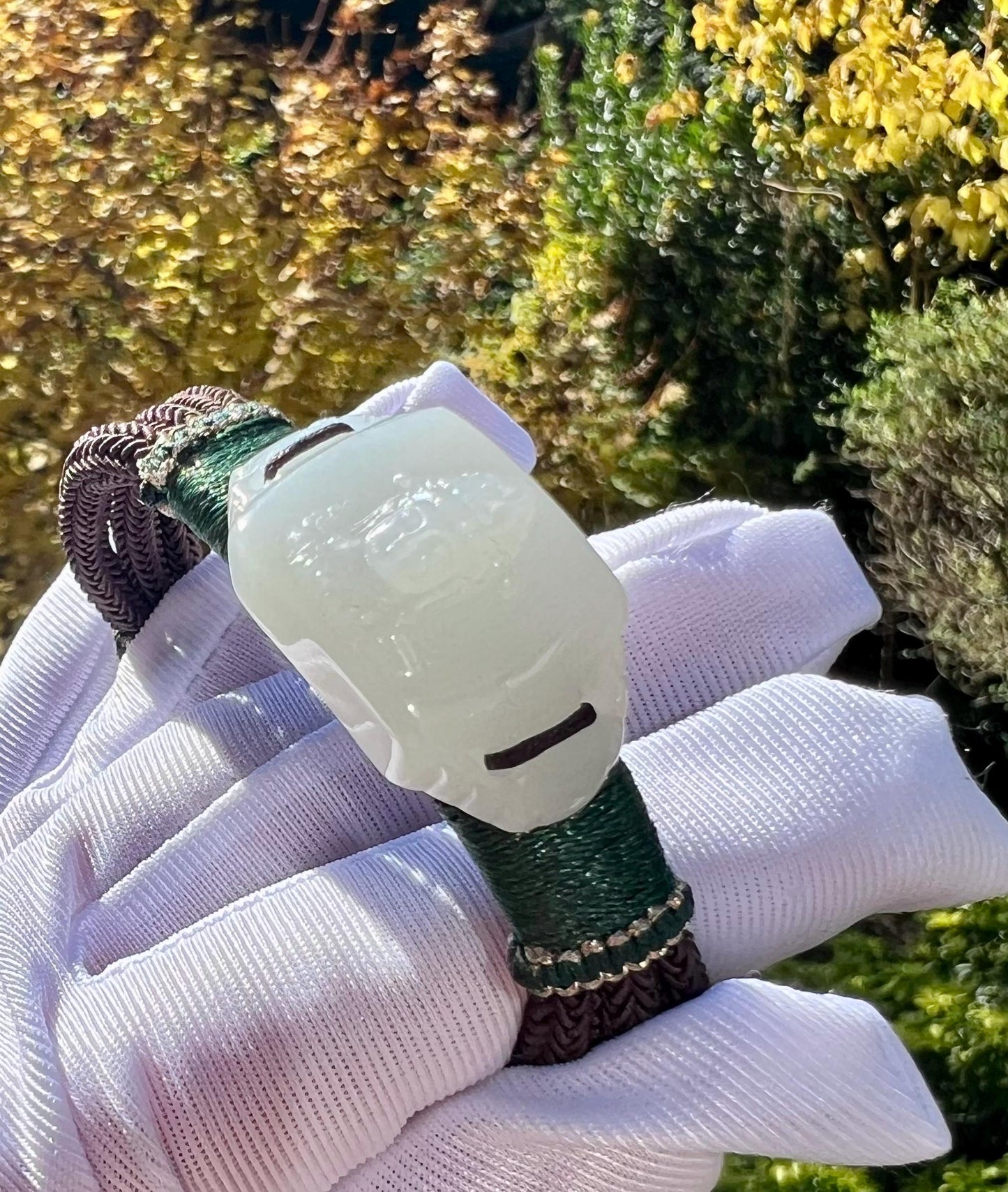 Certified Natural hetian jade/Siberian white nephrite carved white Tara/Hand made bracelet/ 天然和田玉 俄料白玉雕刻度母手牌 细白#2165