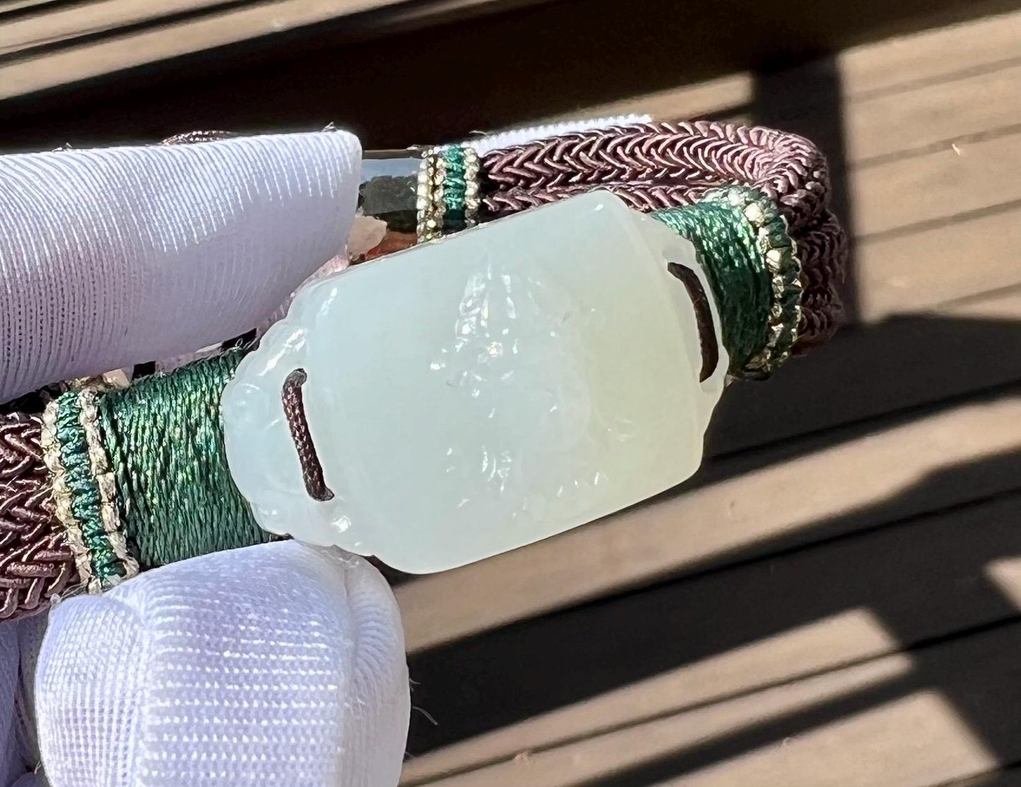 Certified Natural hetian jade/Siberian white nephrite carved white Tara/Hand made bracelet/ 天然和田玉 俄料白玉雕刻度母手牌 细白#2165
