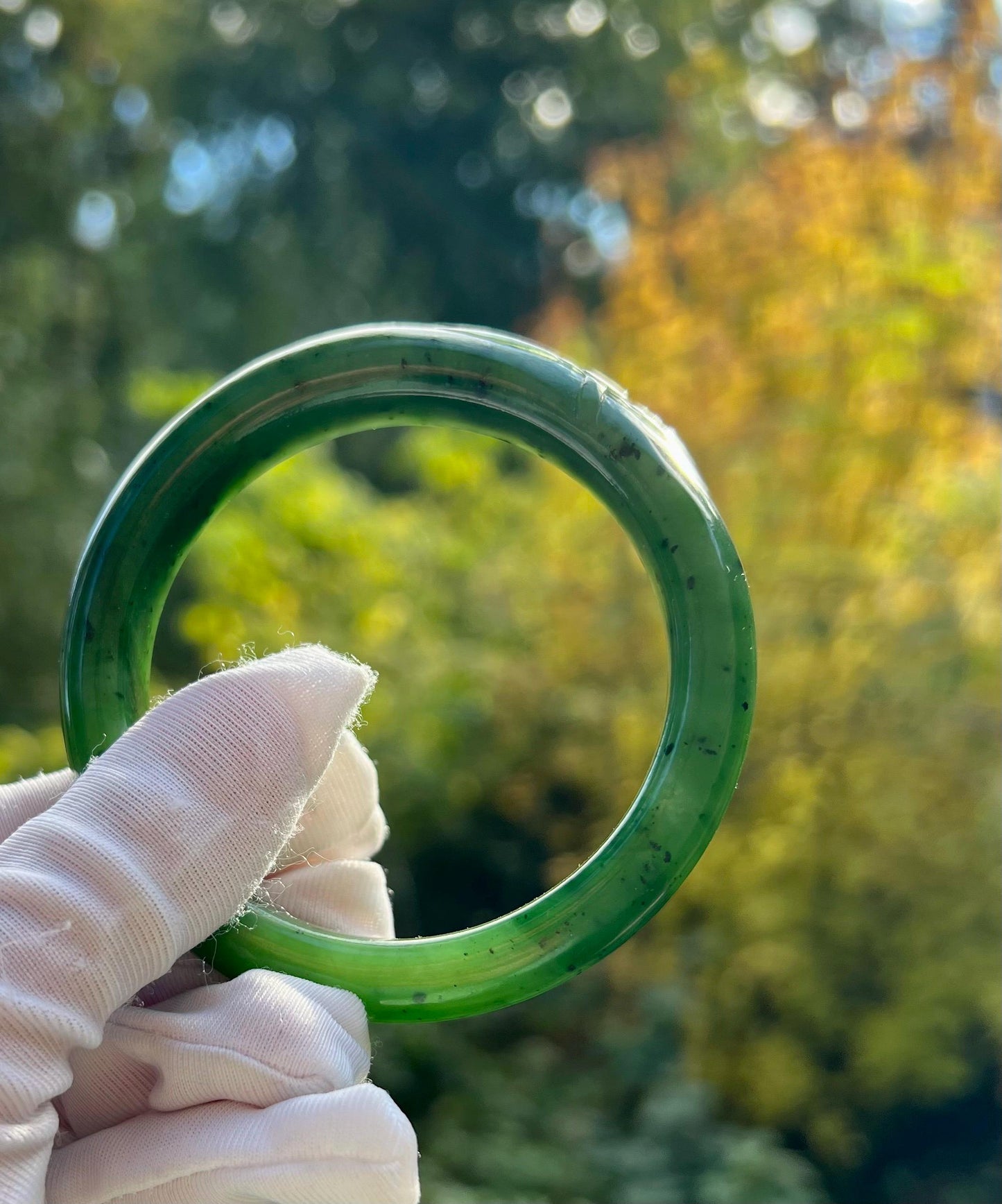 56.1mm Certified Natural hetian jade Siberian green nephrite Bangle/oily rich apple green nephrite 天然和田玉 俄料碧玉 浓郁苹果绿 正圈手镯 平安镯 细腻油润#4576