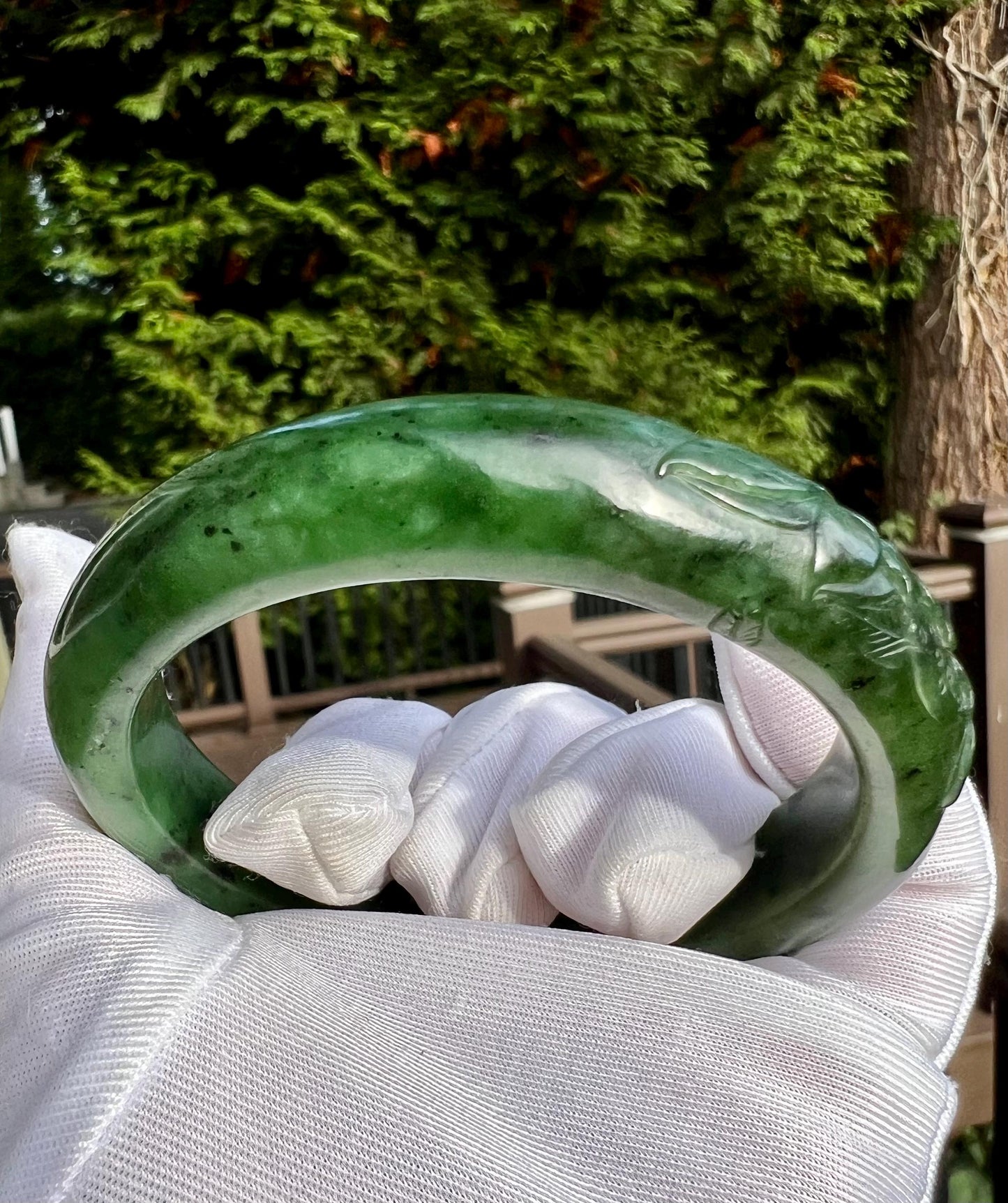 56.3mm Certified Natural hetian jade Siberian green nephrite Bangle/oily rich apple green nephrite 天然和田玉 俄料碧玉 浓郁苹果绿 正圈手镯 平安镯 细腻油润#4575