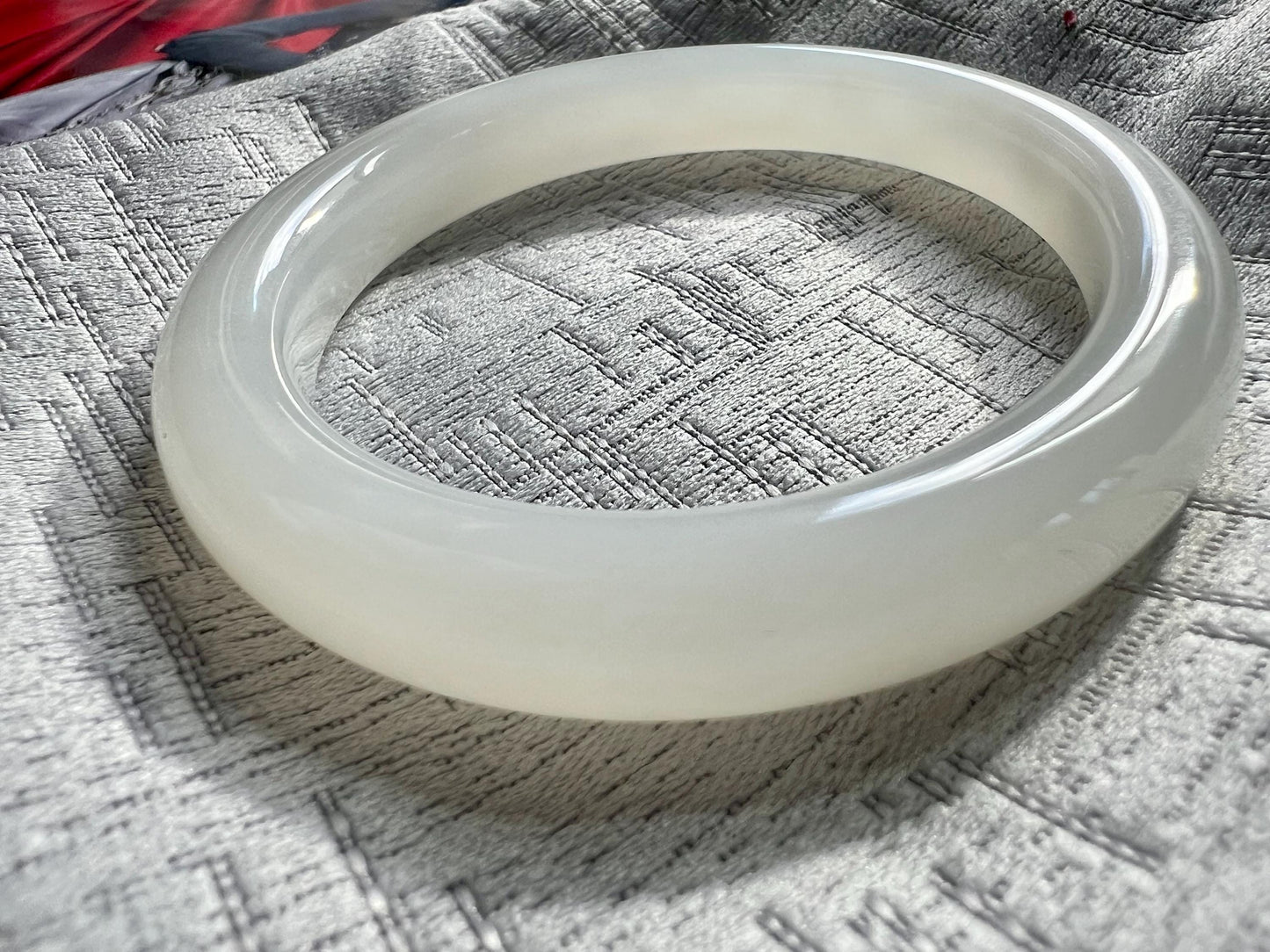 58.6mm Certified Natural hetian jade /Qinghai old mine White Nephrite bangle bracelet/天然精品和田玉 青海老矿白玉 正圈手镯 平安镯 冰白起莹光#4960