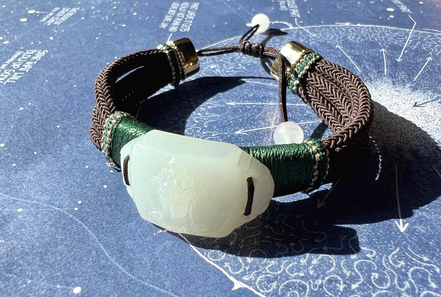 Certified Natural hetian jade/Siberian white nephrite carved white Tara/Hand made bracelet/ 天然和田玉 俄料白玉雕刻度母手牌 细白#2165