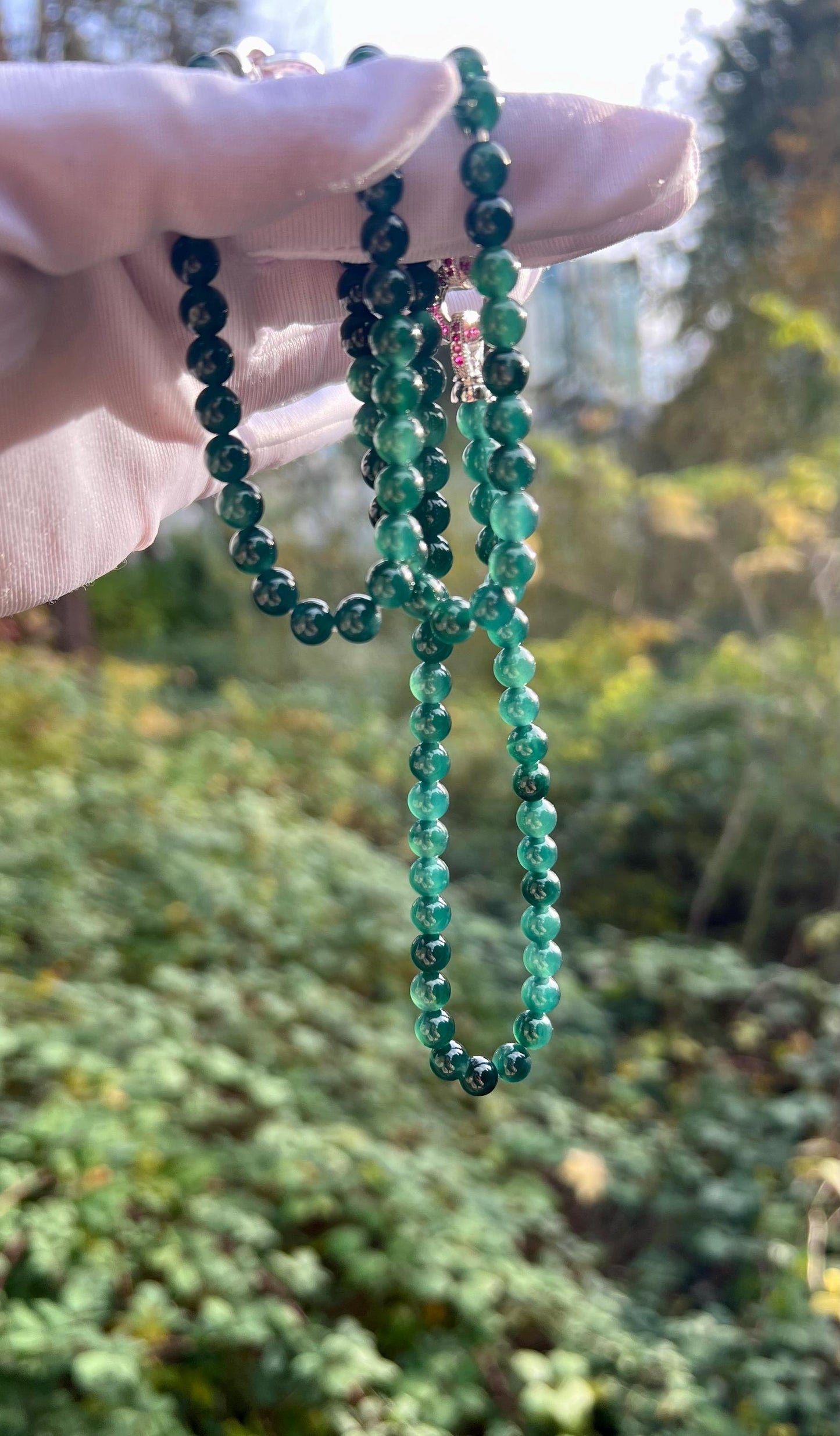 Certified Natural untreated Grade A Jade multi purpose necklace bracelet/Guatemala Jadeite icy peacock blue green Jadiete天然无优化冰蓝水翡翠项链手链#0546