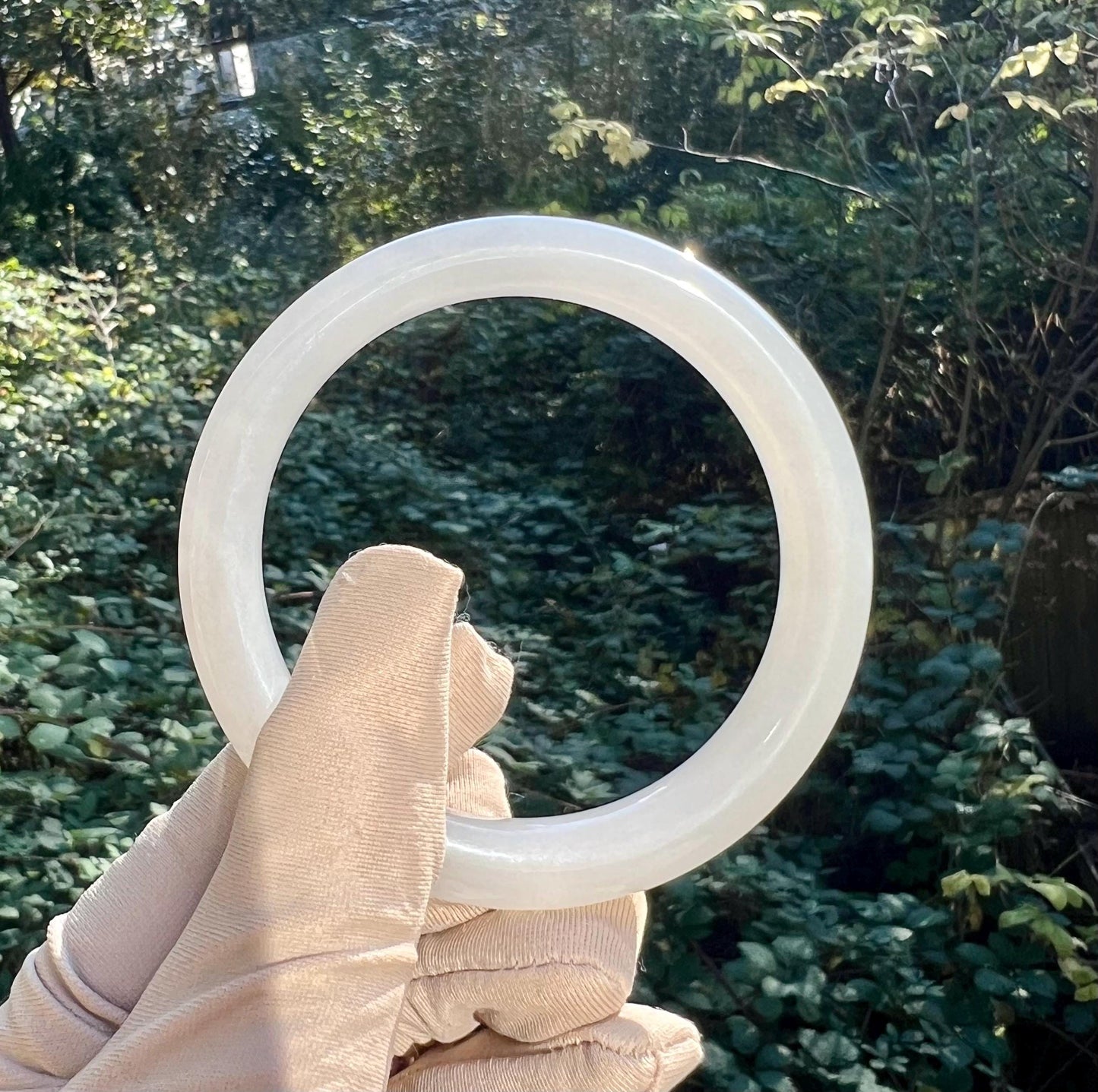 57.9mm Certified Natural hetian jade /Qinghai old mine Icy White Nephrite bangle bracelet/天然精品和田玉 青海老矿白玉 手镯 平安镯 冰润 藕白色#4017