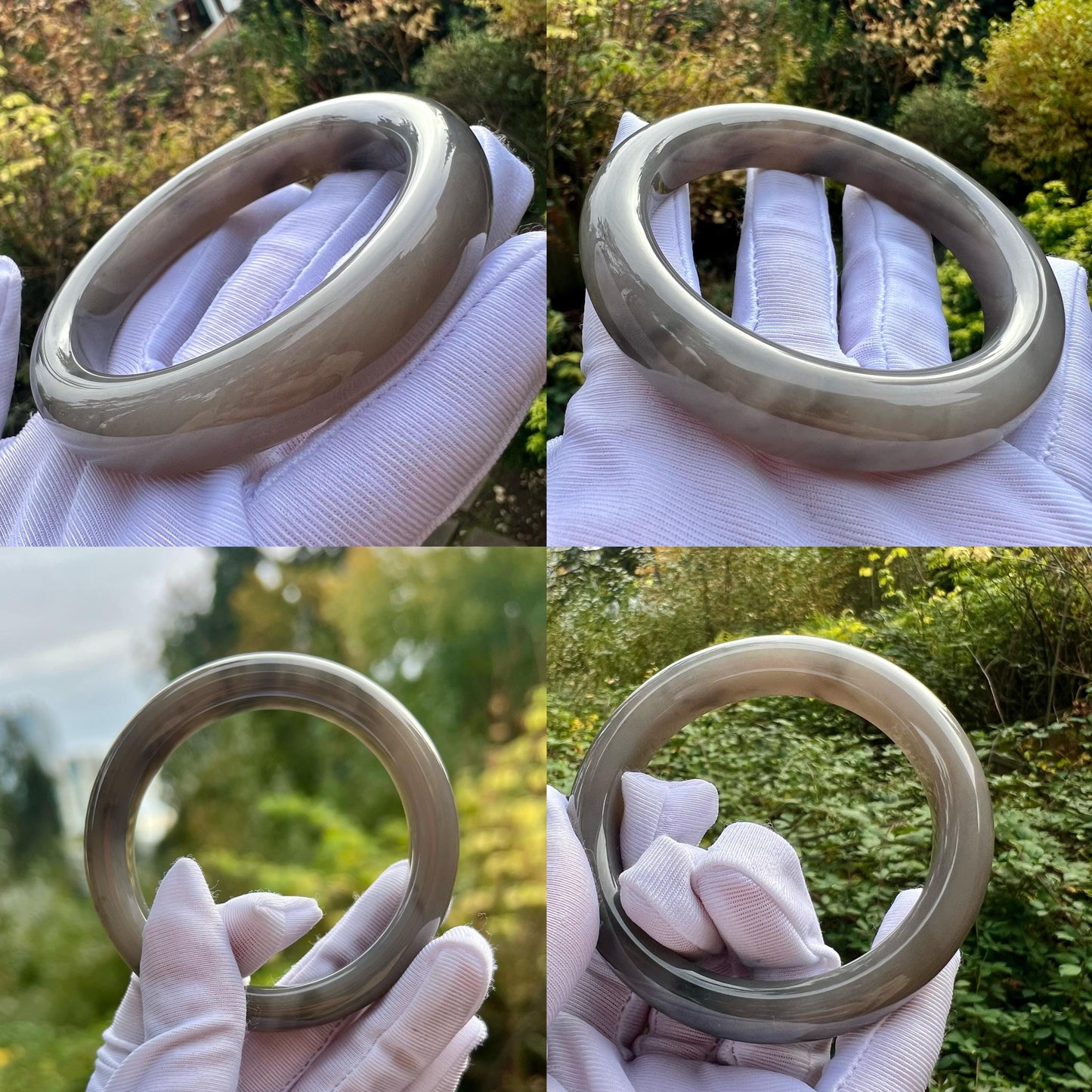 57mm Certified Natural hetian jade Qinghai old mine purple nephrite bangle /bracelet 紫气东来 天然青海老矿和田玉正圈手镯 平安镯 油糯烟紫玉 藕紫葡萄紫俏色 老熟料#0646 意境烟紫