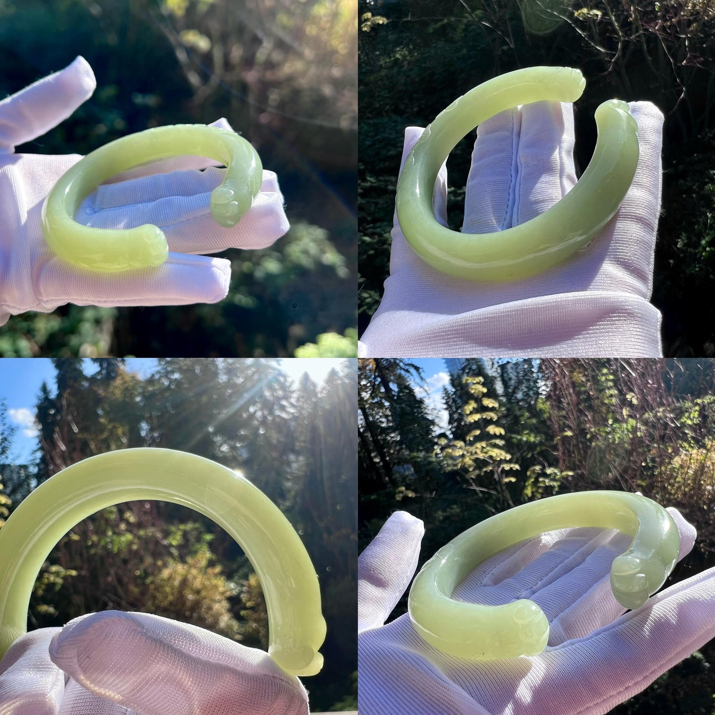 56.5~~58.5mm Certified Natural hetian jade Qinghai nephrite opening Bangle/greenish cat's paw banglef 天然精品和田玉 青海老矿料 猫爪手镯 开口镯 胶糯细润 #4086