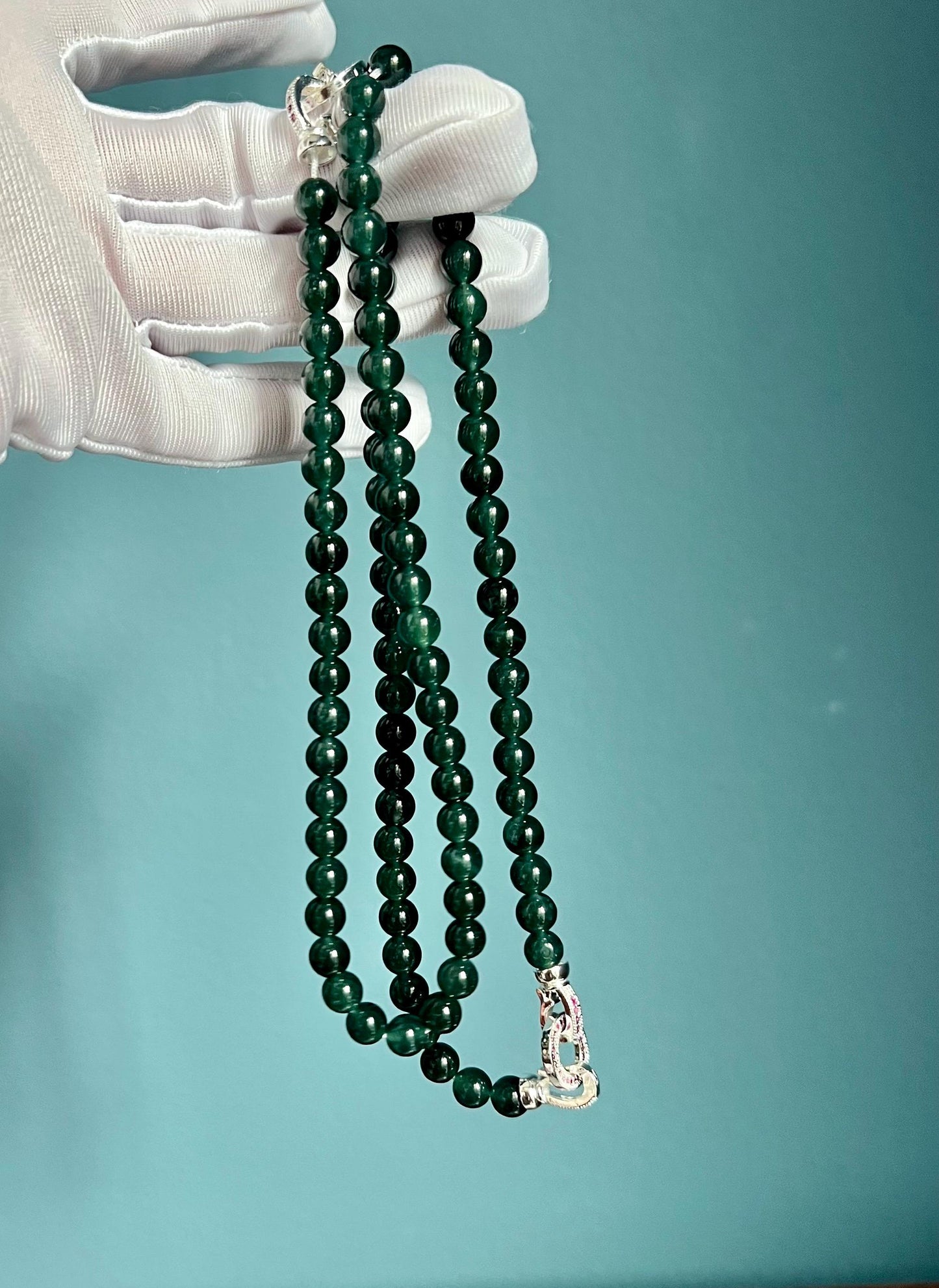 Certified Natural untreated Grade A Jade multi purpose necklace bracelet/Guatemala Jadeite icy peacock blue green Jadiete天然无优化冰蓝水翡翠项链手链#0546