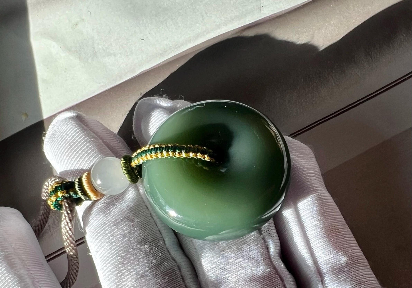 Certified Natural hetian jade/Siberian green Nephrite donut pendant/Duck egg blue circle safety pendant天然精品和田玉 俄料碧玉平安扣 粉青/鸭蛋青 面包扣 吊坠项链#7721
