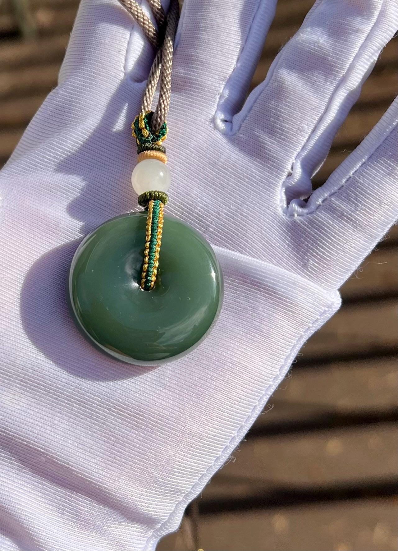 Certified Natural hetian jade/Siberian green Nephrite donut pendant/Duck egg blue circle safety pendant天然精品和田玉 俄料碧玉平安扣 粉青/鸭蛋青 面包扣 吊坠项链#7721