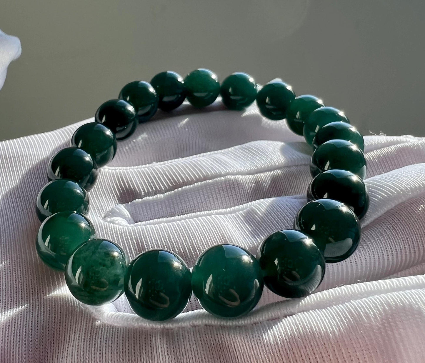 9.5mm+ Certified natural untreated Grade A Jade bracelet/Guatemala Jadeite bracelet/icy blue Jadiete 天然无优化冰蓝水翡翠手串 起胶起莹光#1181