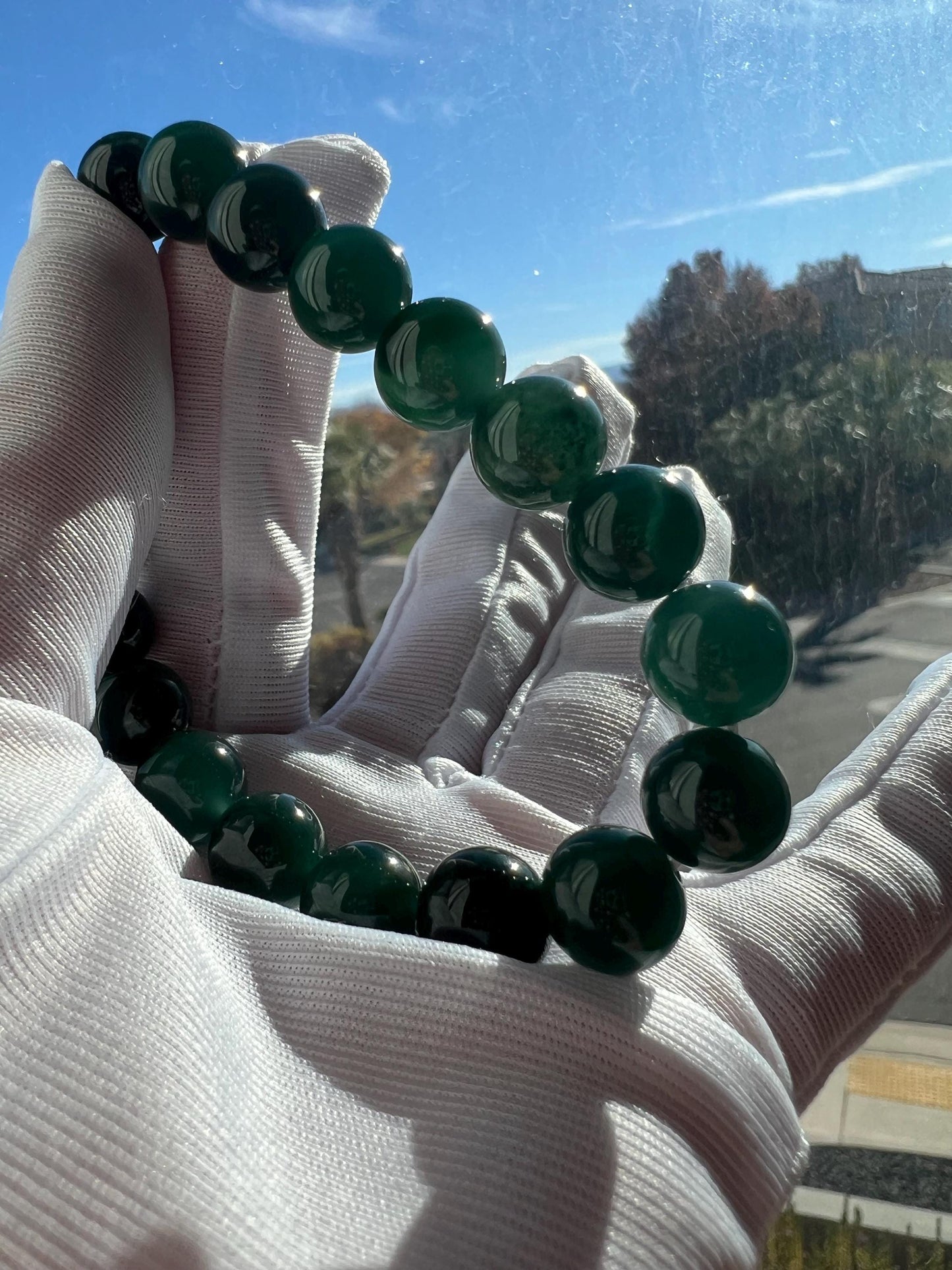 9.5mm+ Certified natural untreated Grade A Jade bracelet/Guatemala Jadeite bracelet/icy blue Jadiete 天然无优化冰蓝水翡翠手串 起胶起莹光#1181